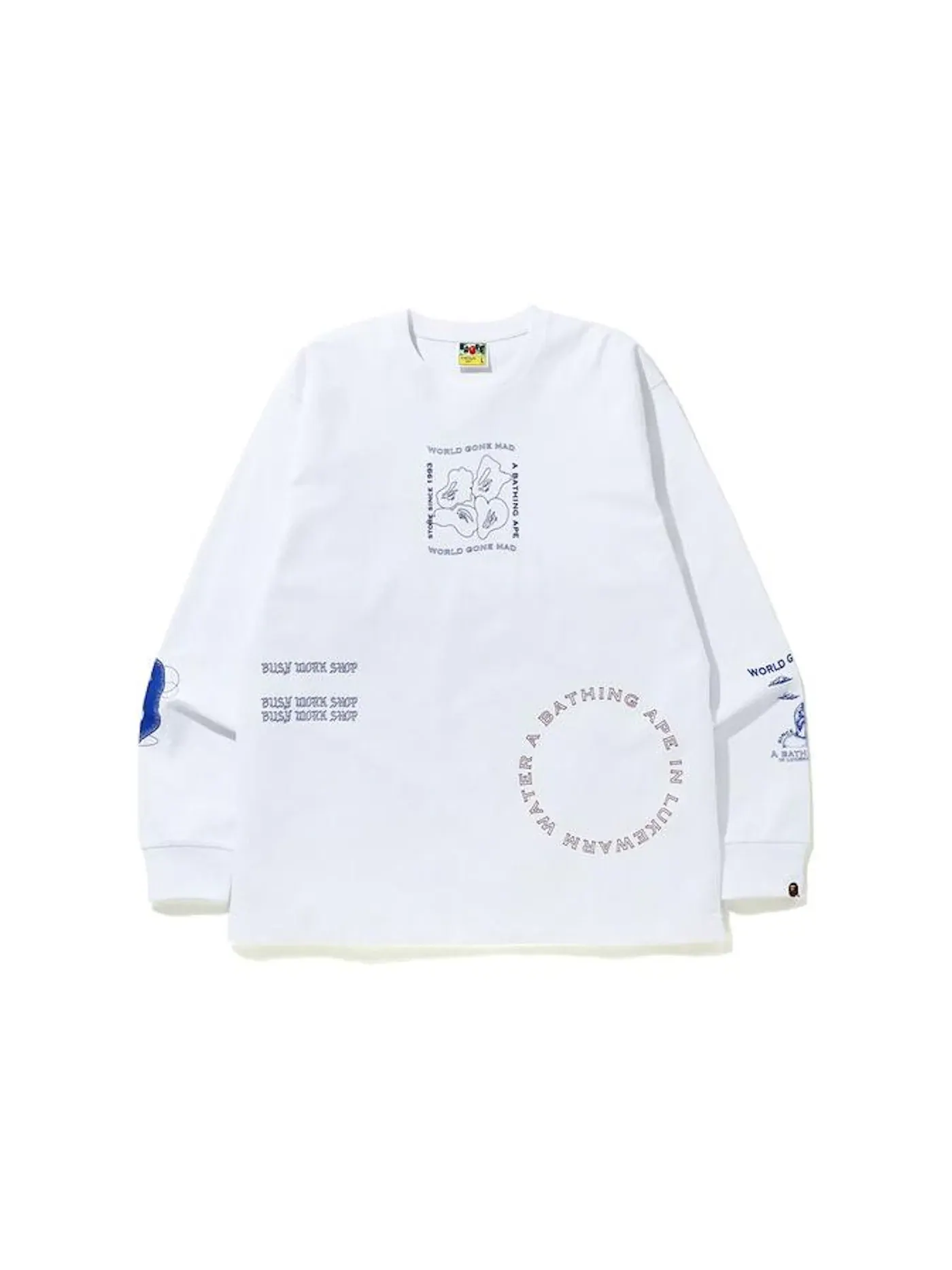 Мужская футболка с принтом BAPE Ink Print Relaxed #1 L/S Tee BAPE — изображение 1 из 2, белый