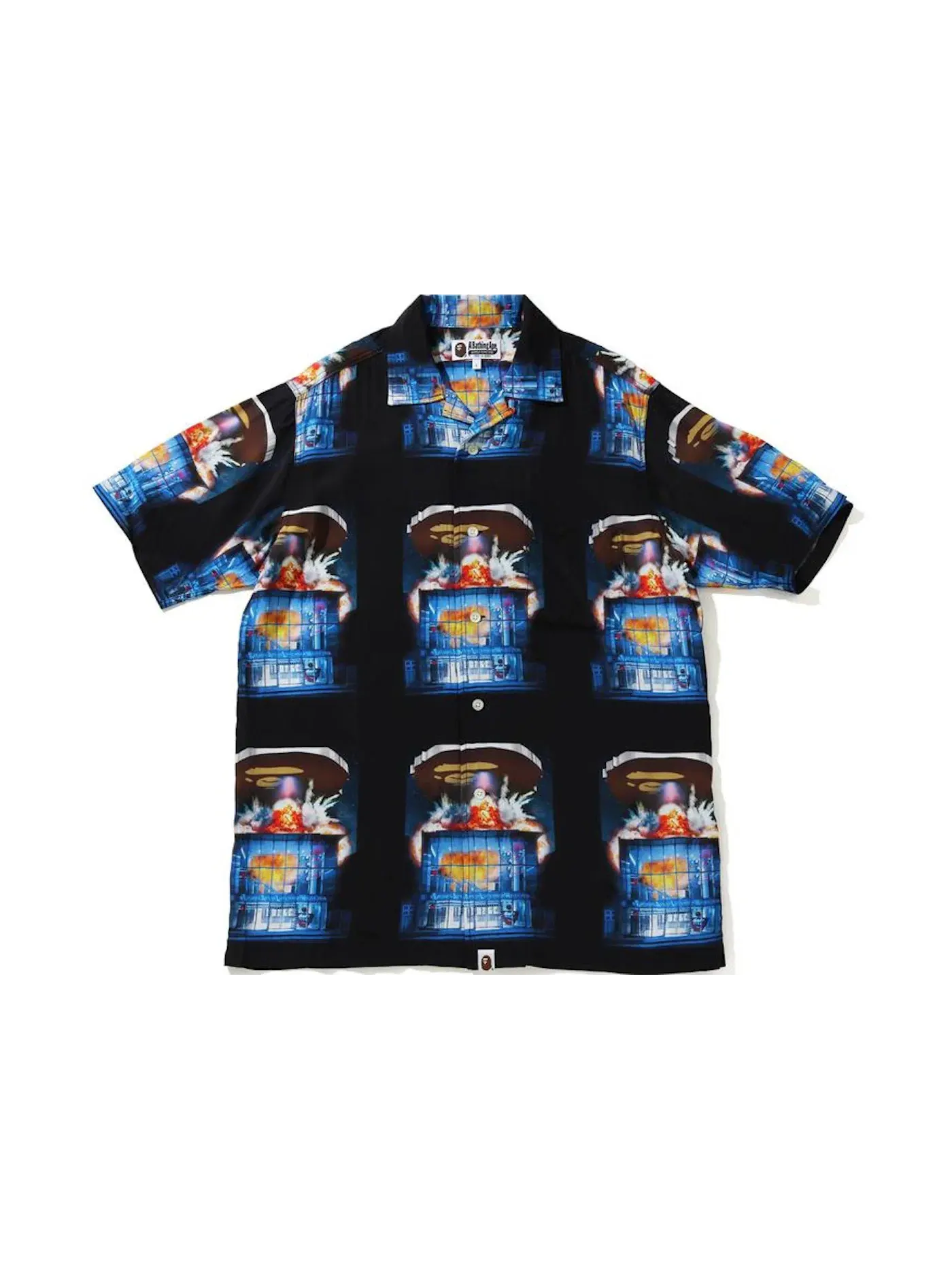 Мужская футболка с принтом BAPE Invasion Rayon Open Collar Tee BAPE — изображение 1 из 1, черный