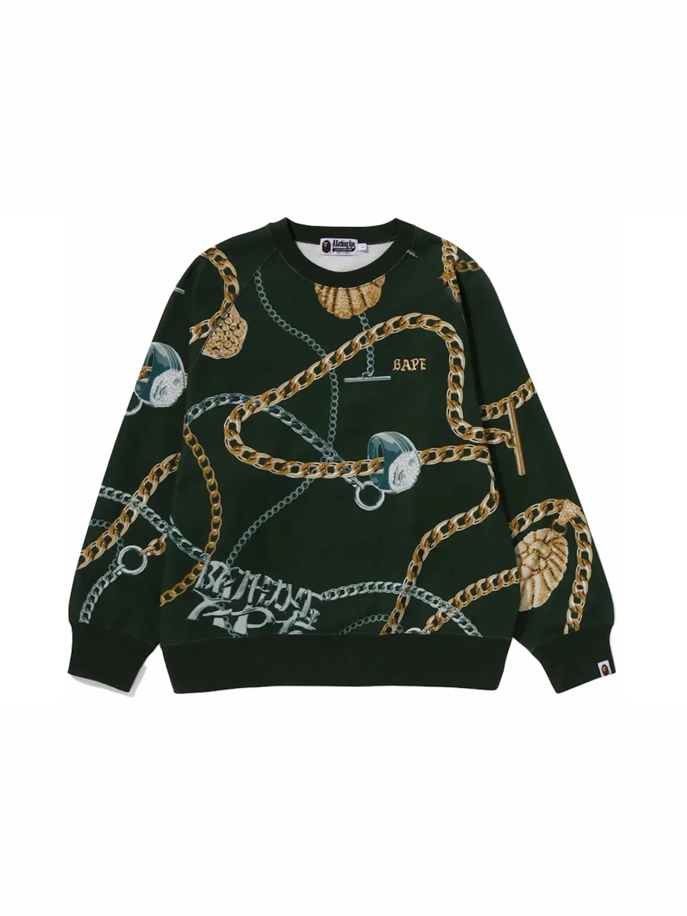 Мужской свитшот с принтом BAPE Jewels Crewneck BAPE — изображение 1 из 1, зеленый