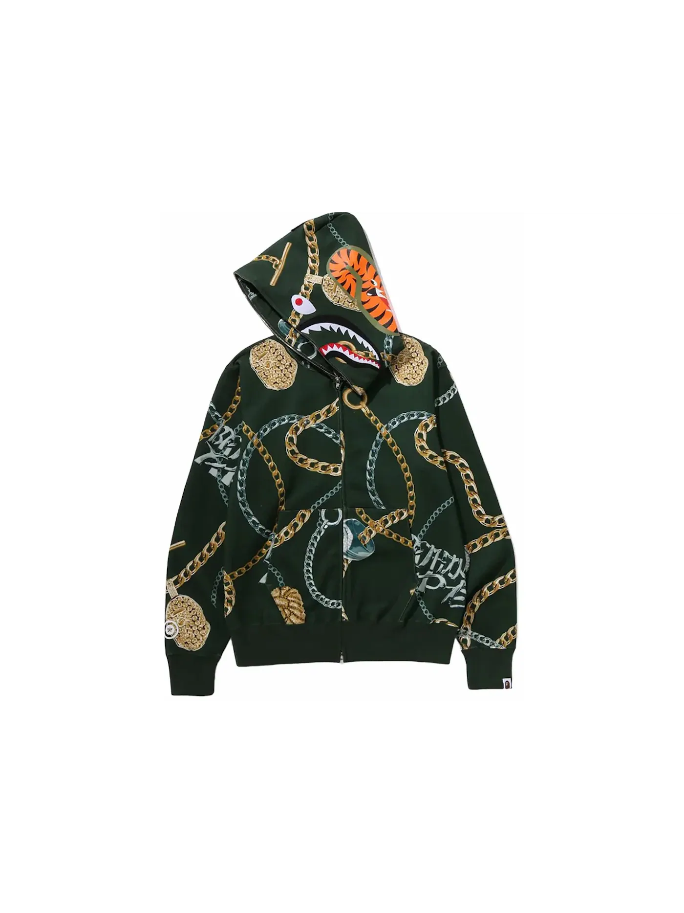Мужская худи с принтом BAPE Jewels Shark Full Zip BAPE — изображение 2 из 2, зеленый