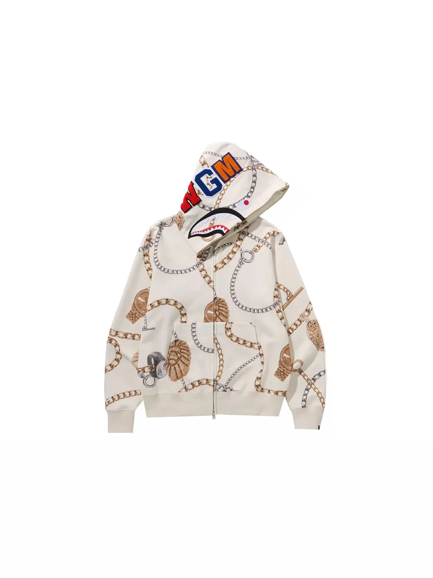 Мужской худи с принтом BAPE Jewels Shark Full Zip Hoodie BAPE — изображение 1 из 2, белый