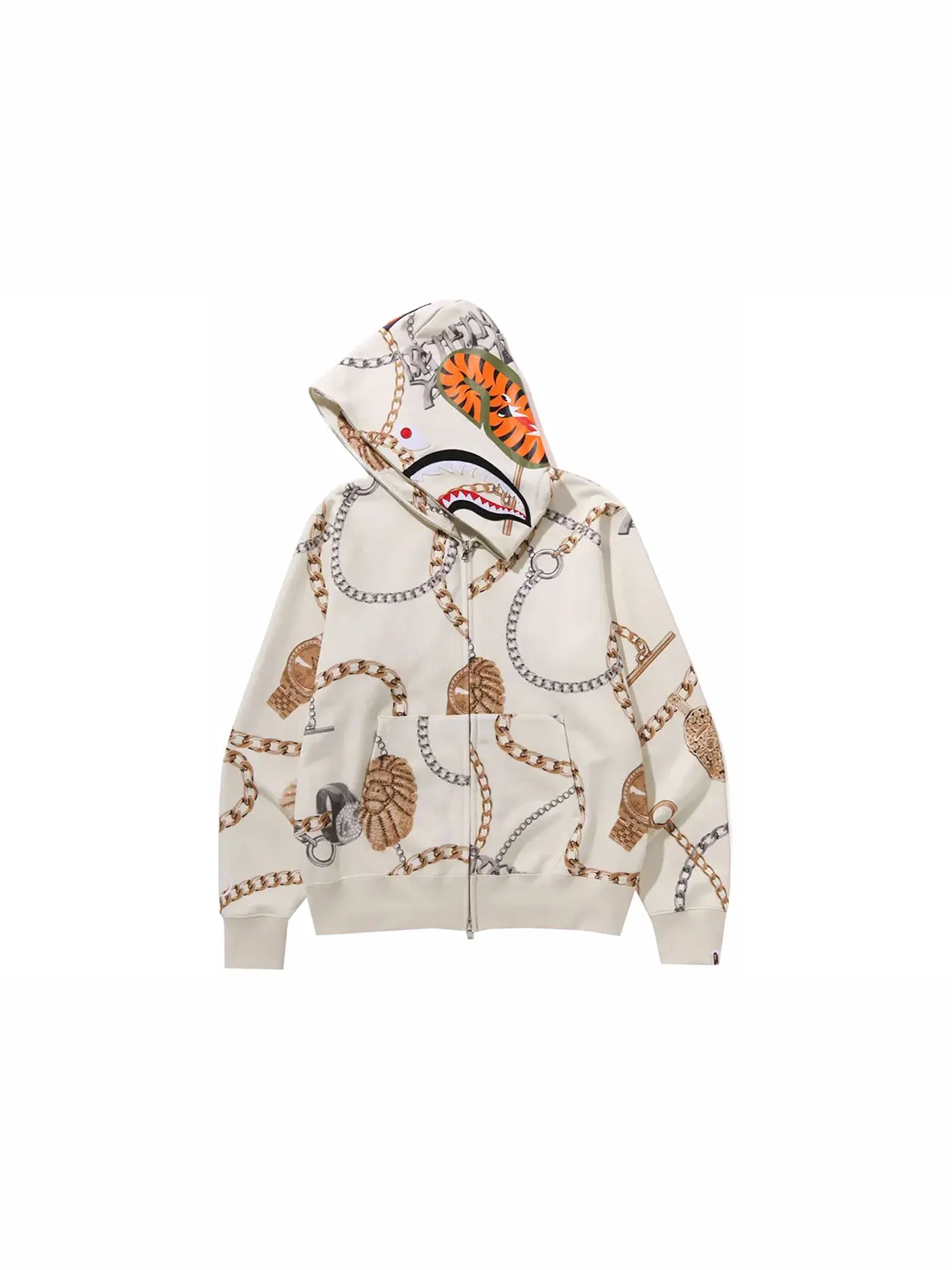 Мужской худи с принтом BAPE Jewels Shark Full Zip Hoodie BAPE — изображение 2 из 2, белый