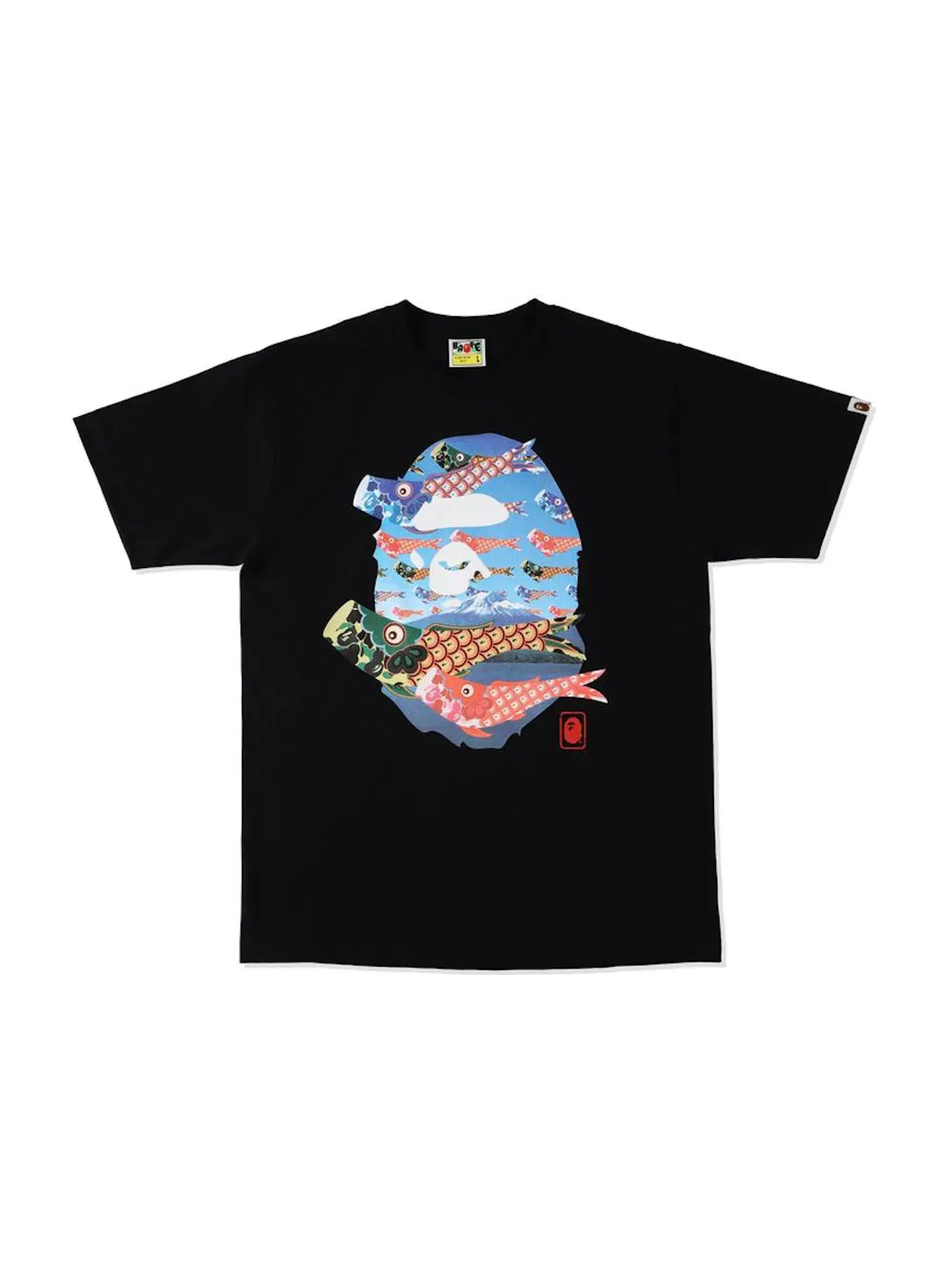 Мужская футболка с принтом BAPE Koinobori Carp Flags Ape Head Tee — изображение 1 из 1, черный