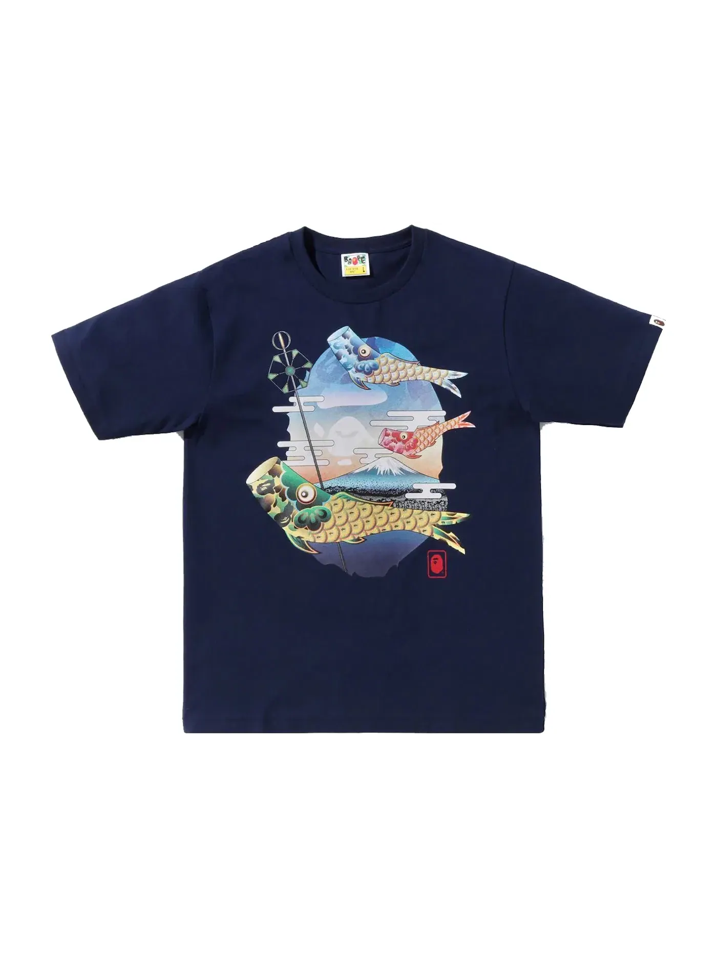 Мужская футболка с принтом BAPE Koinobori Carp Flags Ape Head Tee (SS22) BAPE — изображение 1 из 3, темно-синий