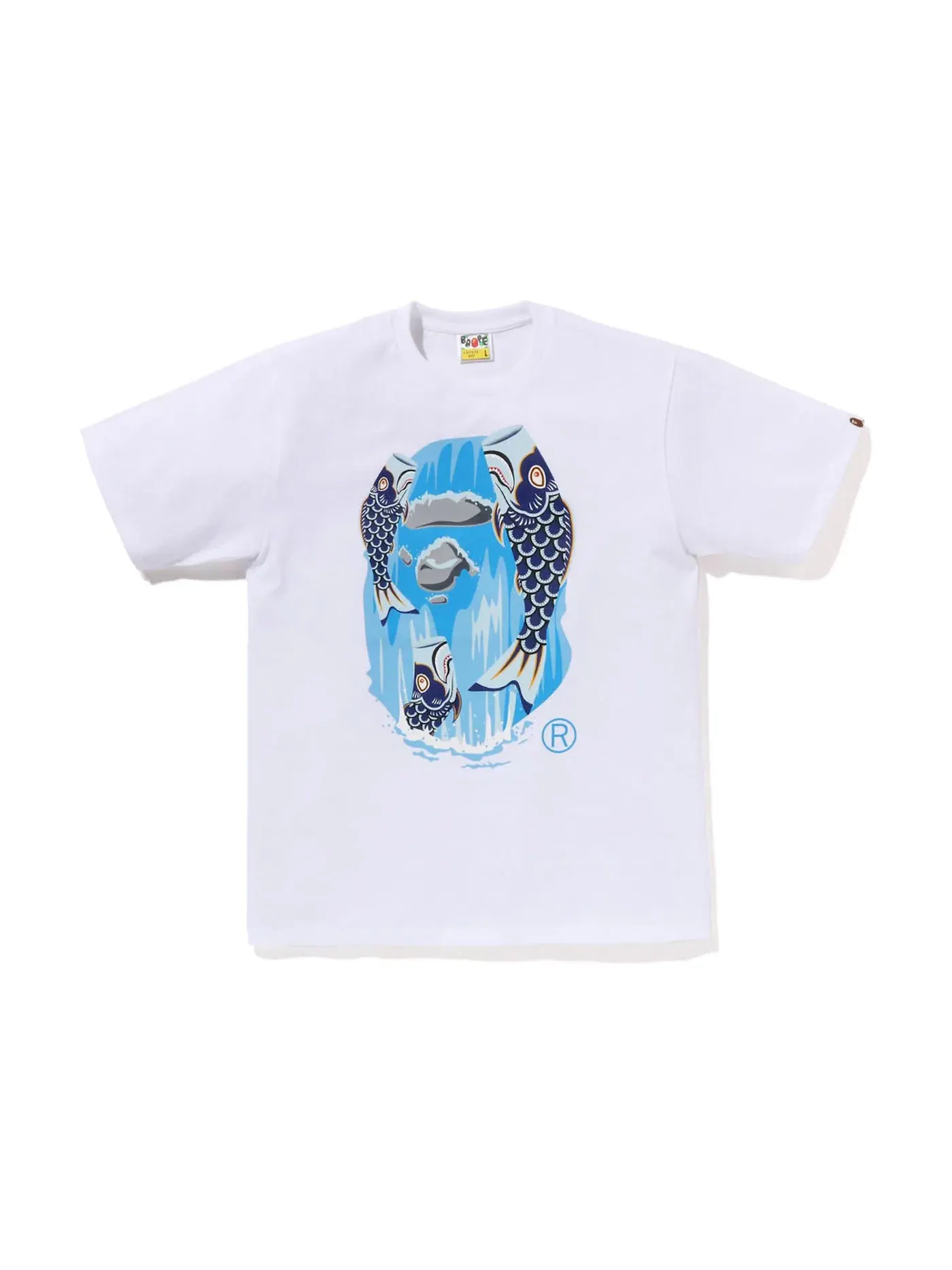 Мужская футболка с принтом BAPE Koinobori Waterfall Ape Head Tee — изображение 1 из 1, белый