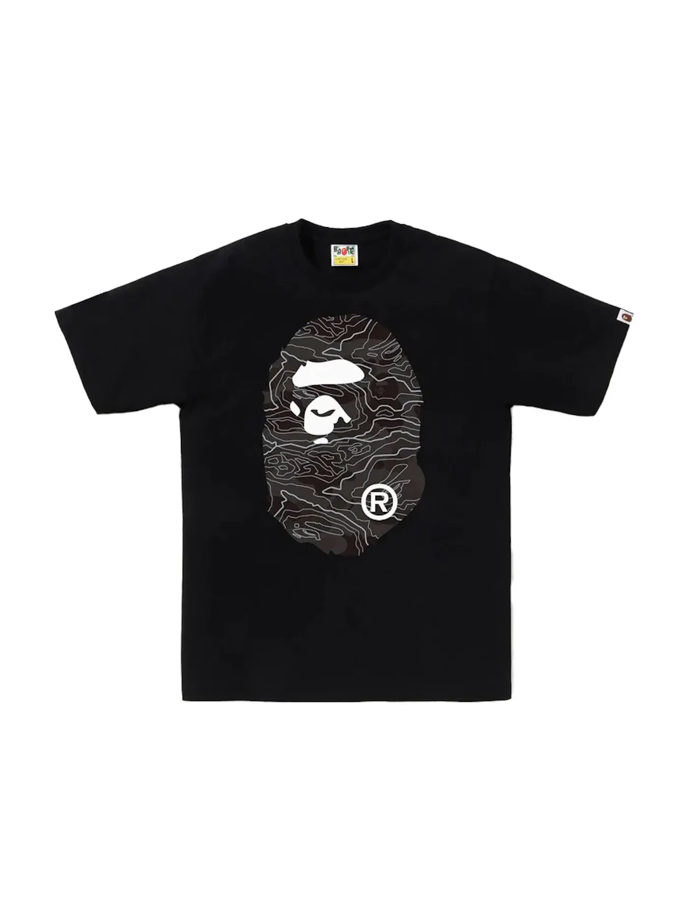 Мужская футболка с принтом Layered Line Camo Big Ape Head Tee BAPE — изображение 1 из 2, черный/черный