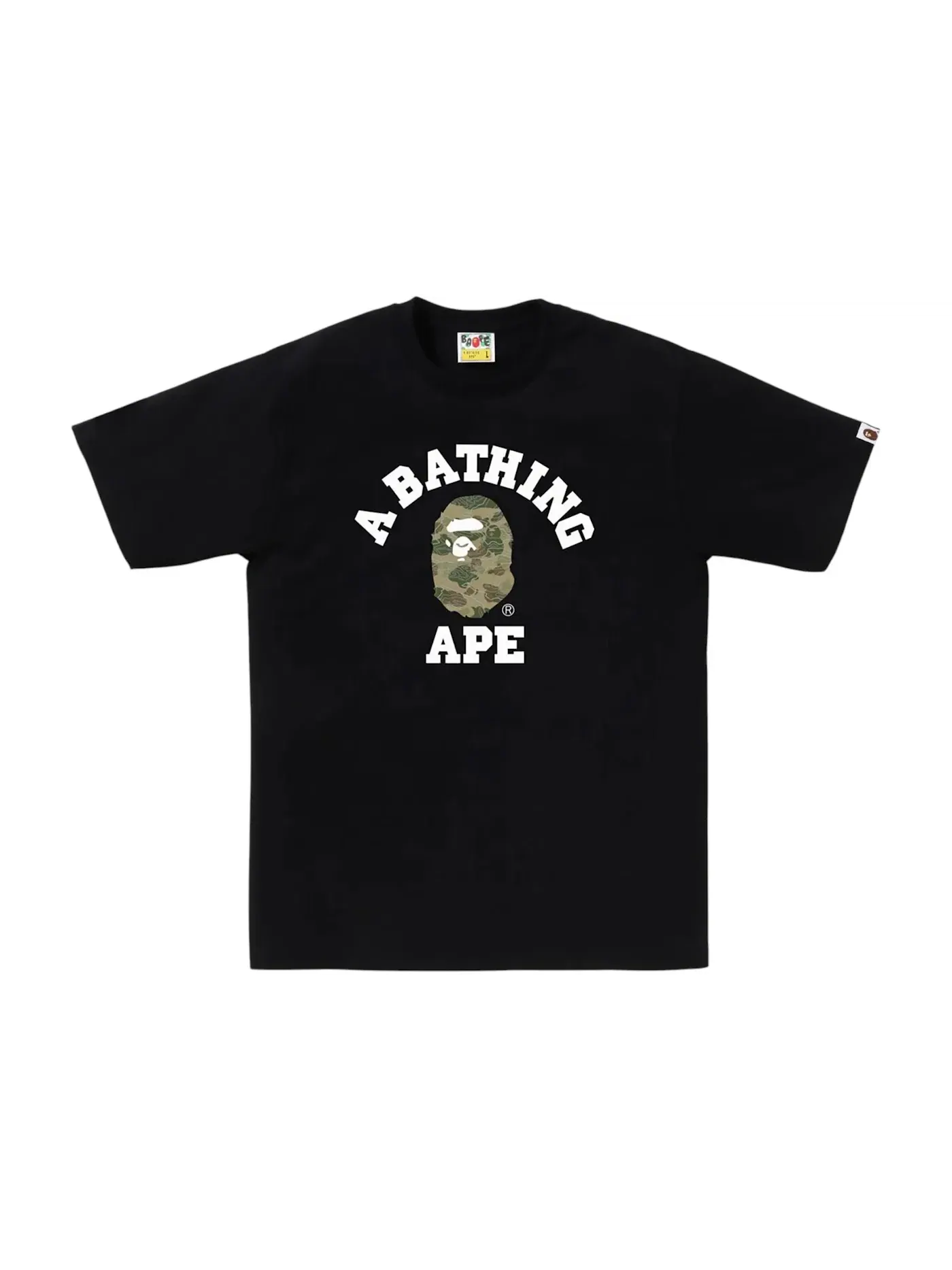 Мужская футболка с принтом Layered Line Camo College Tee BAPE — изображение 1 из 1, черный/бежевый