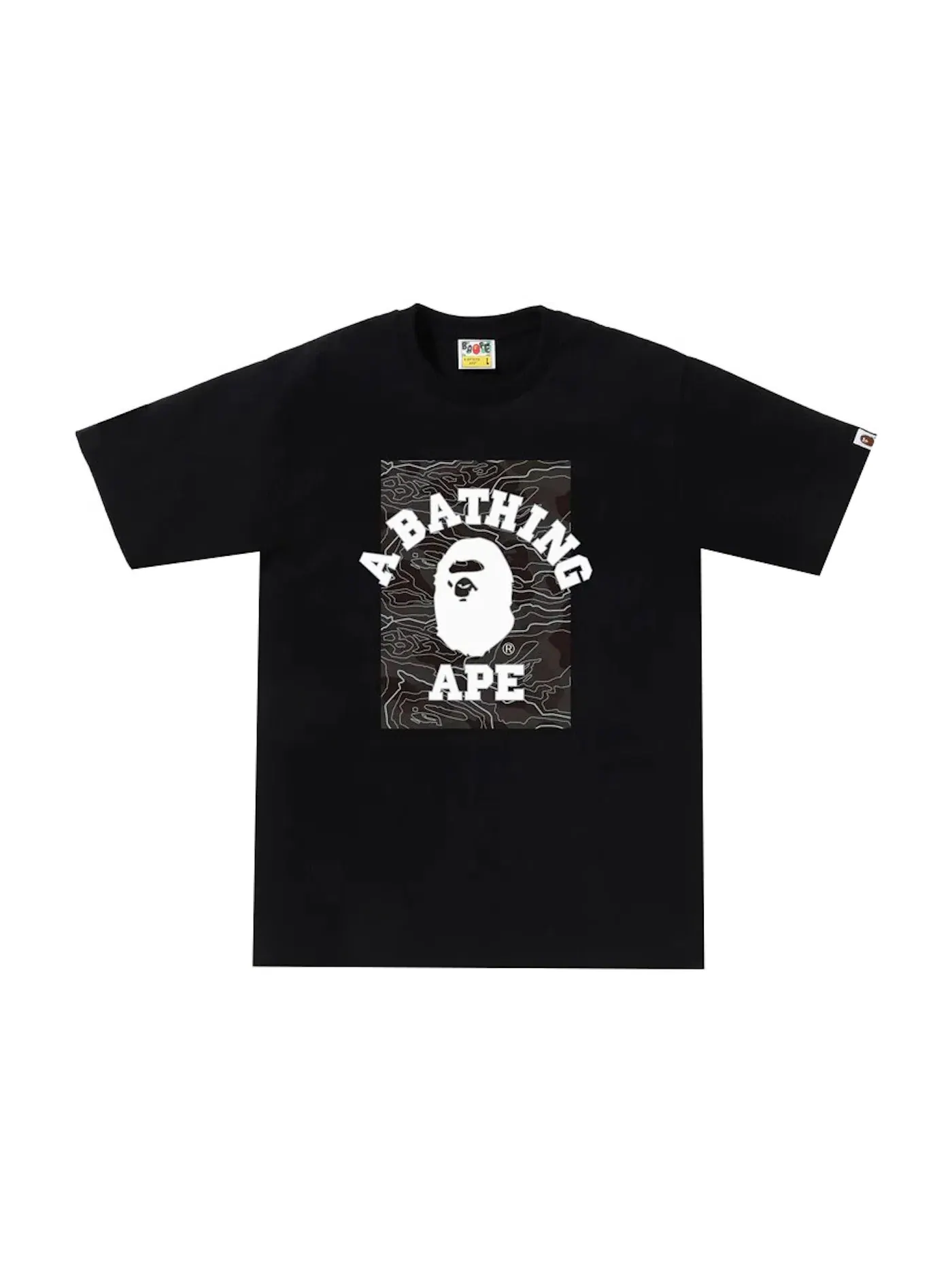 Мужская футболка с принтом BAPE Layered Line Camo On College Tee — изображение 1 из 1, черный/черный