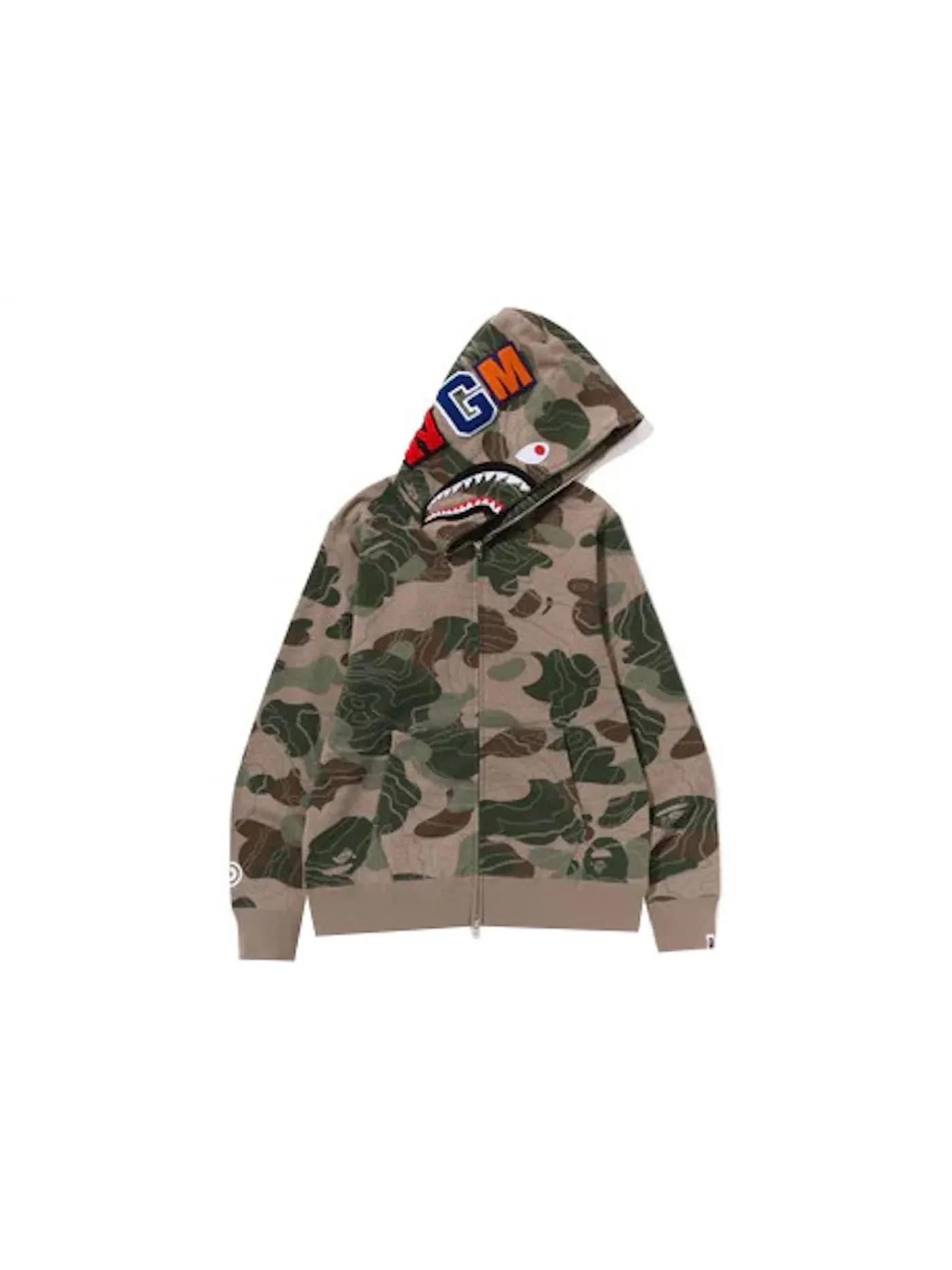 Мужская худи с камуфляжным принтом BAPE Layered Line Camo Shark Full Zip Hoodie — изображение 1 из 2, бежевый