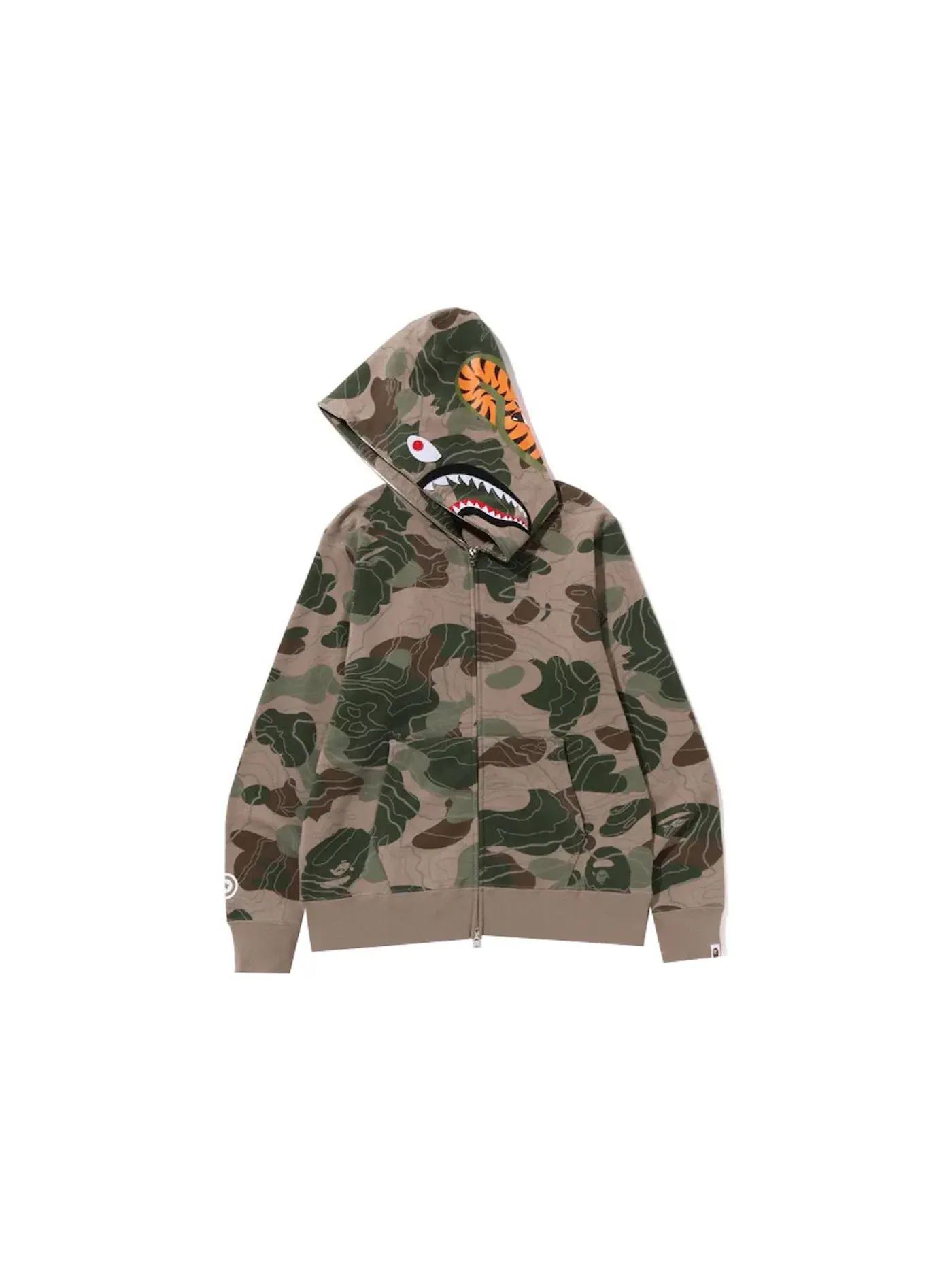 Мужская худи с камуфляжным принтом BAPE Layered Line Camo Shark Full Zip Hoodie — изображение 2 из 2, бежевый