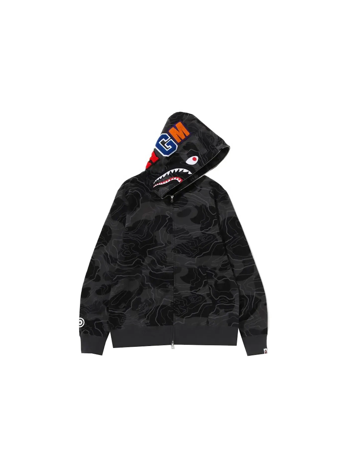 Мужская худи с камуфляжным принтом Layered Line Camo Shark Full Zip BAPE — изображение 1 из 2, черный