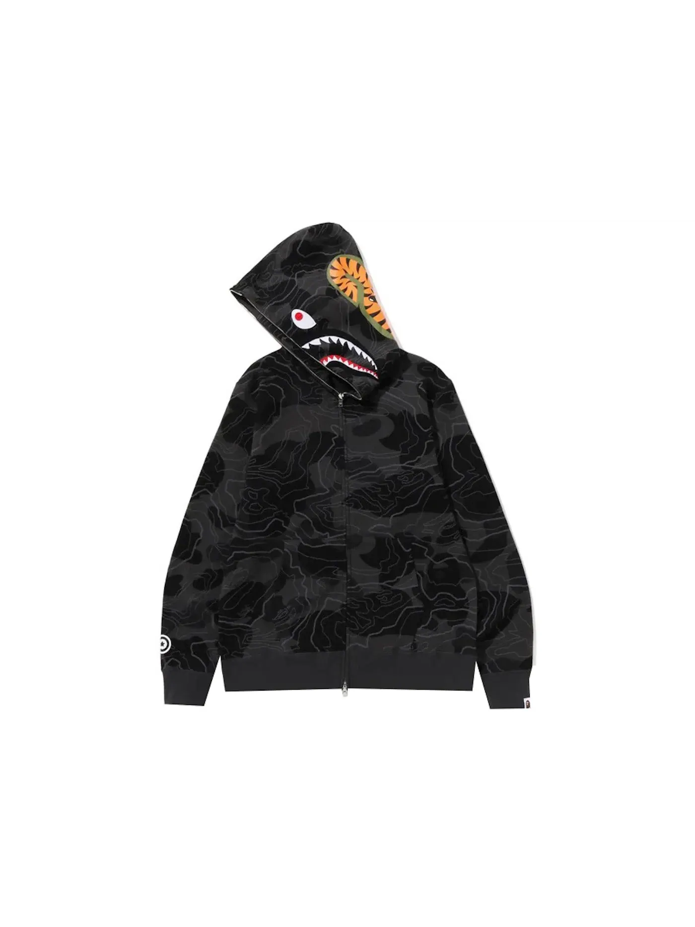 Мужская худи с камуфляжным принтом Layered Line Camo Shark Full Zip BAPE — изображение 2 из 2, черный