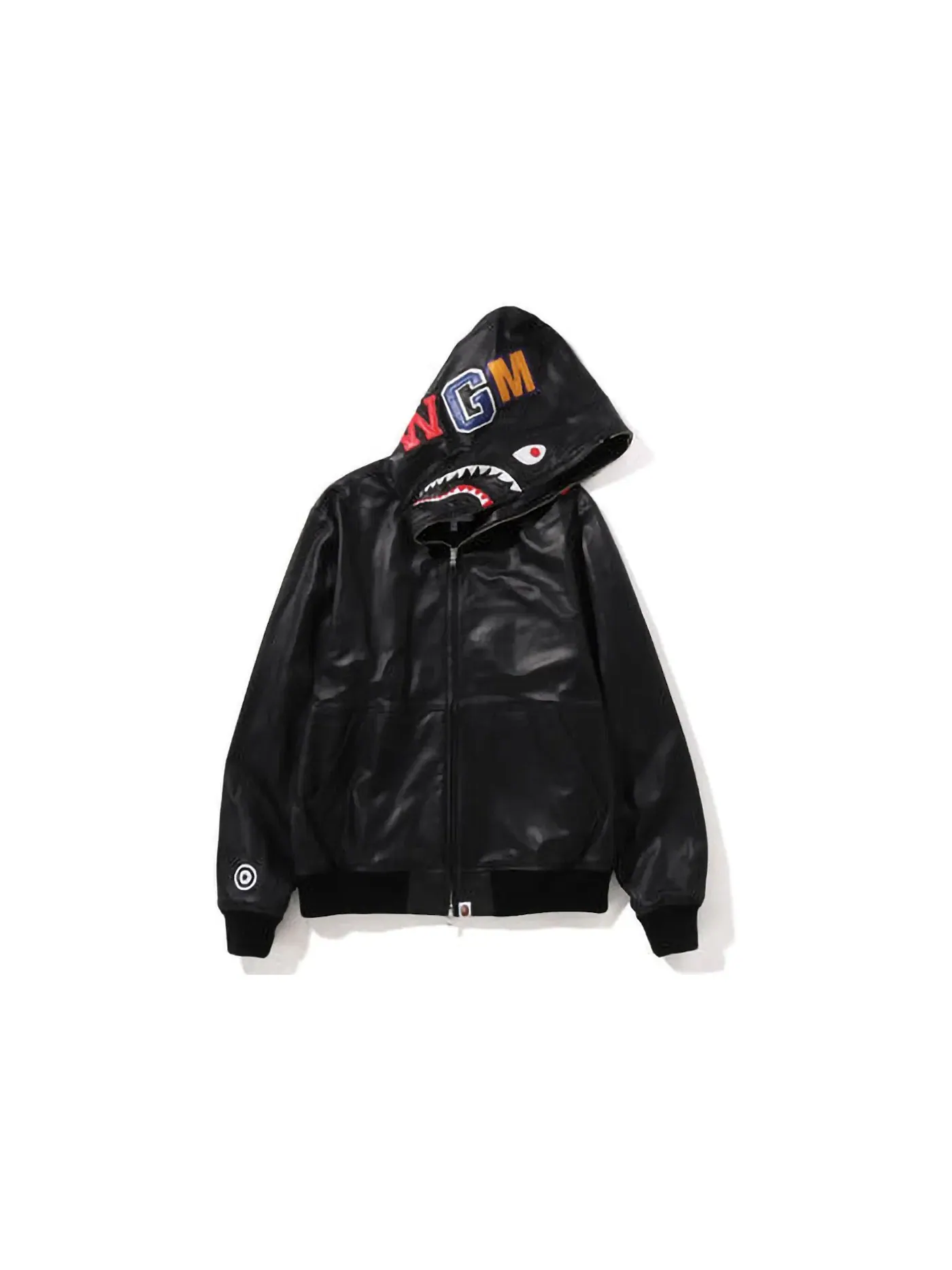 Мужская куртка-бомбер из кожи с принтом BAPE — изображение 1 из 3, черный
