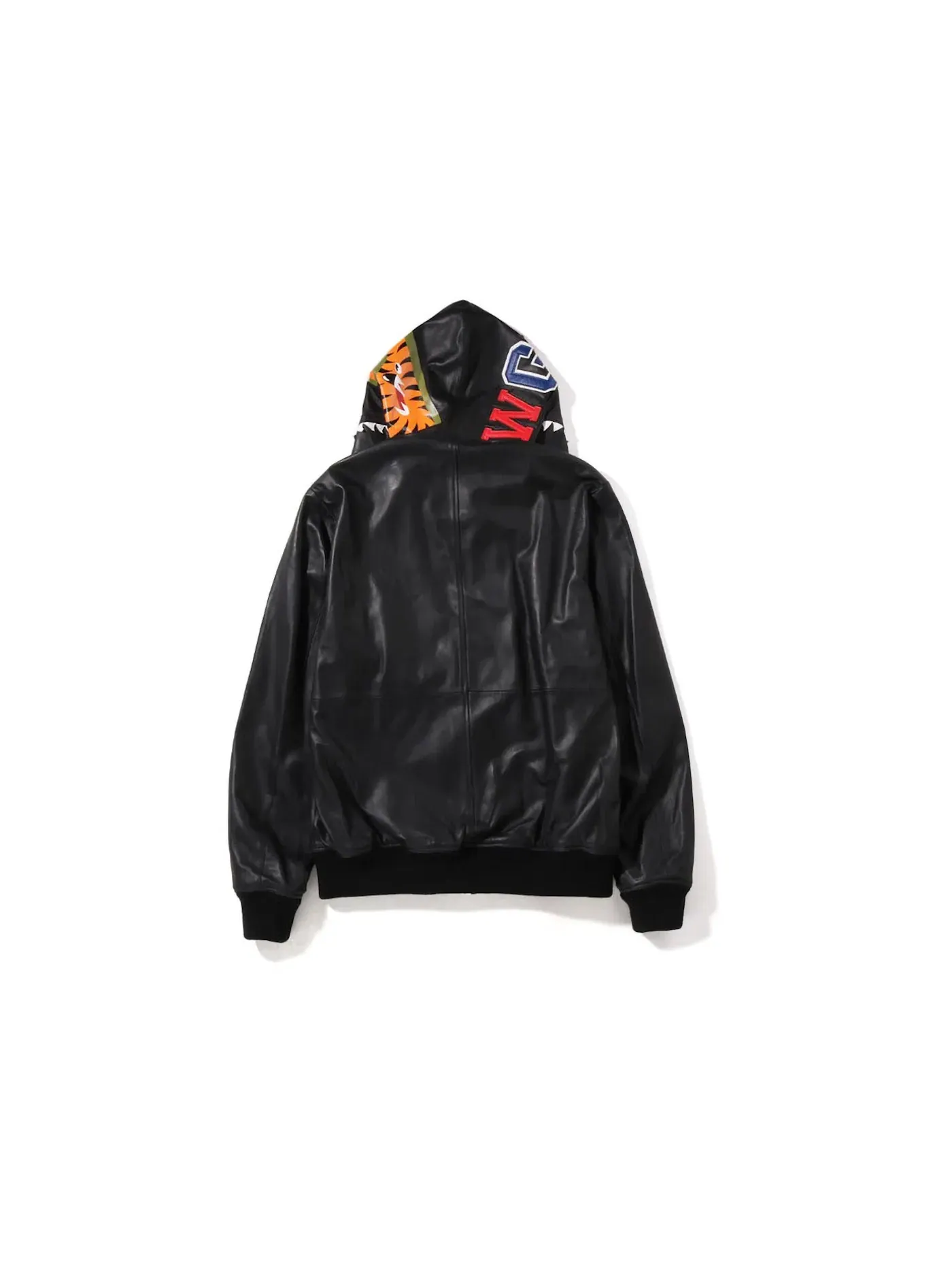 Мужская куртка-бомбер из кожи с принтом BAPE — изображение 3 из 3, черный
