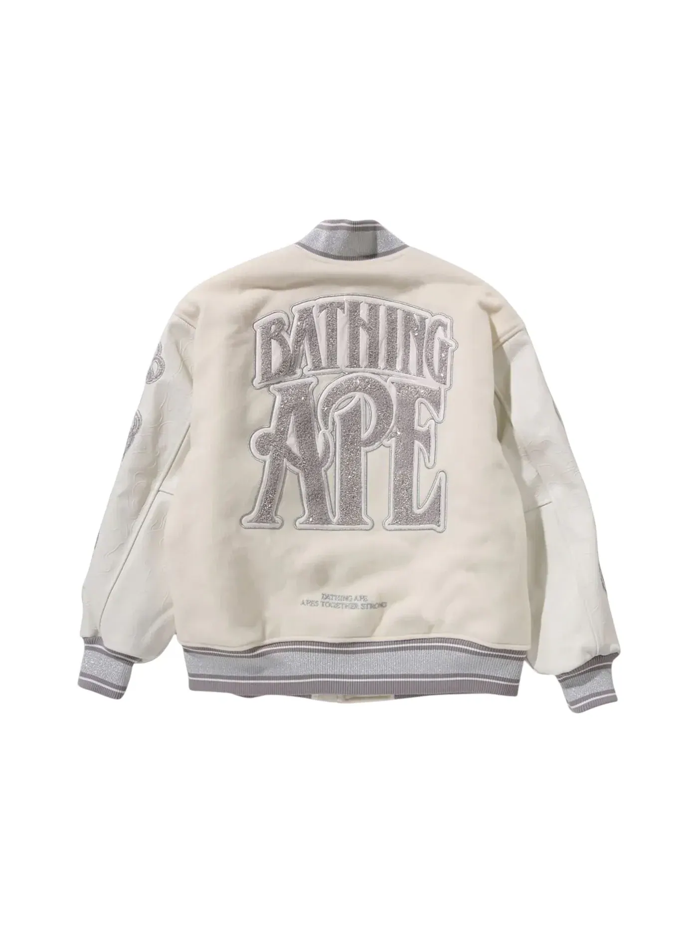 Мужская куртка-бомбер с камуфляжным принтом BAPE Line Camo Multi Logo Wool Varsity Jacket — изображение 2 из 2, белый