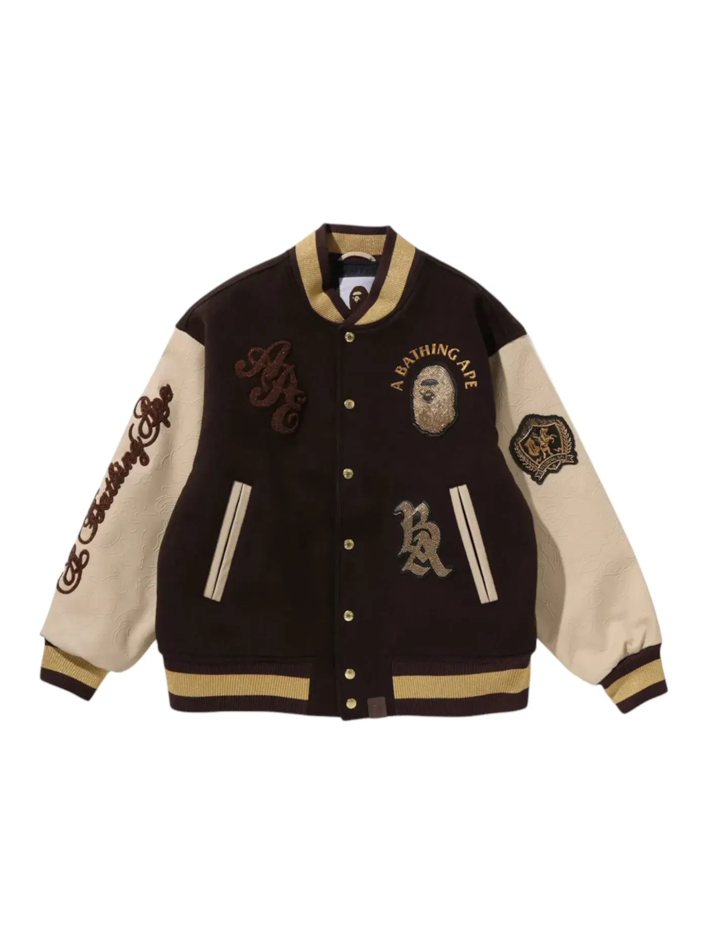 Мужская куртка-бомбер с принтом BAPE Line Camo Multi Logo Wool Varsity Jacket BAPE — изображение 1 из 2, коричневый