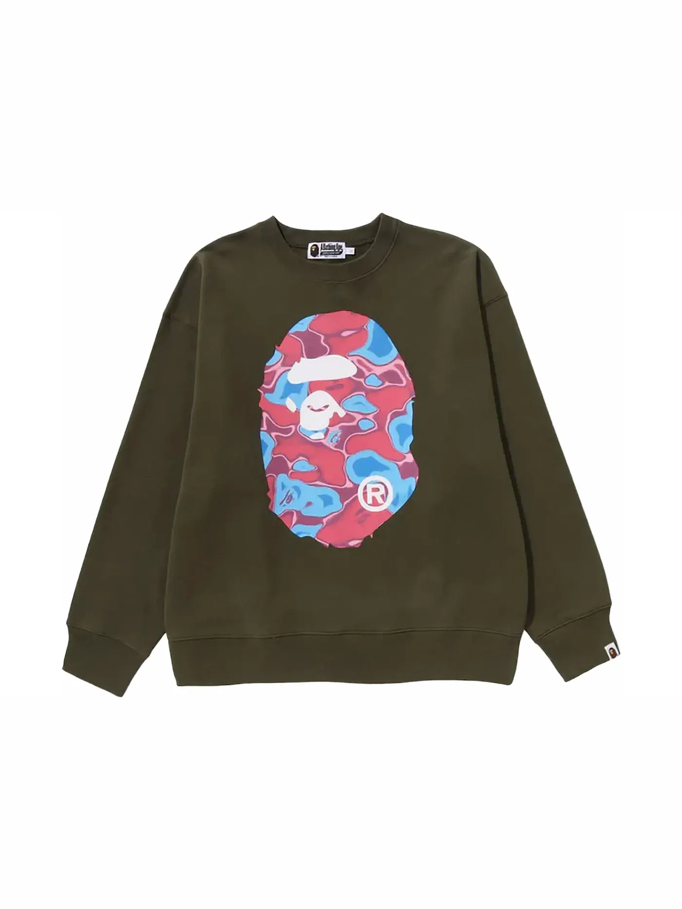 Мужской свитшот свободного кроя с принтом Liquid Camo Ape Head BAPE, Olivedrab — изображение 1 из 2