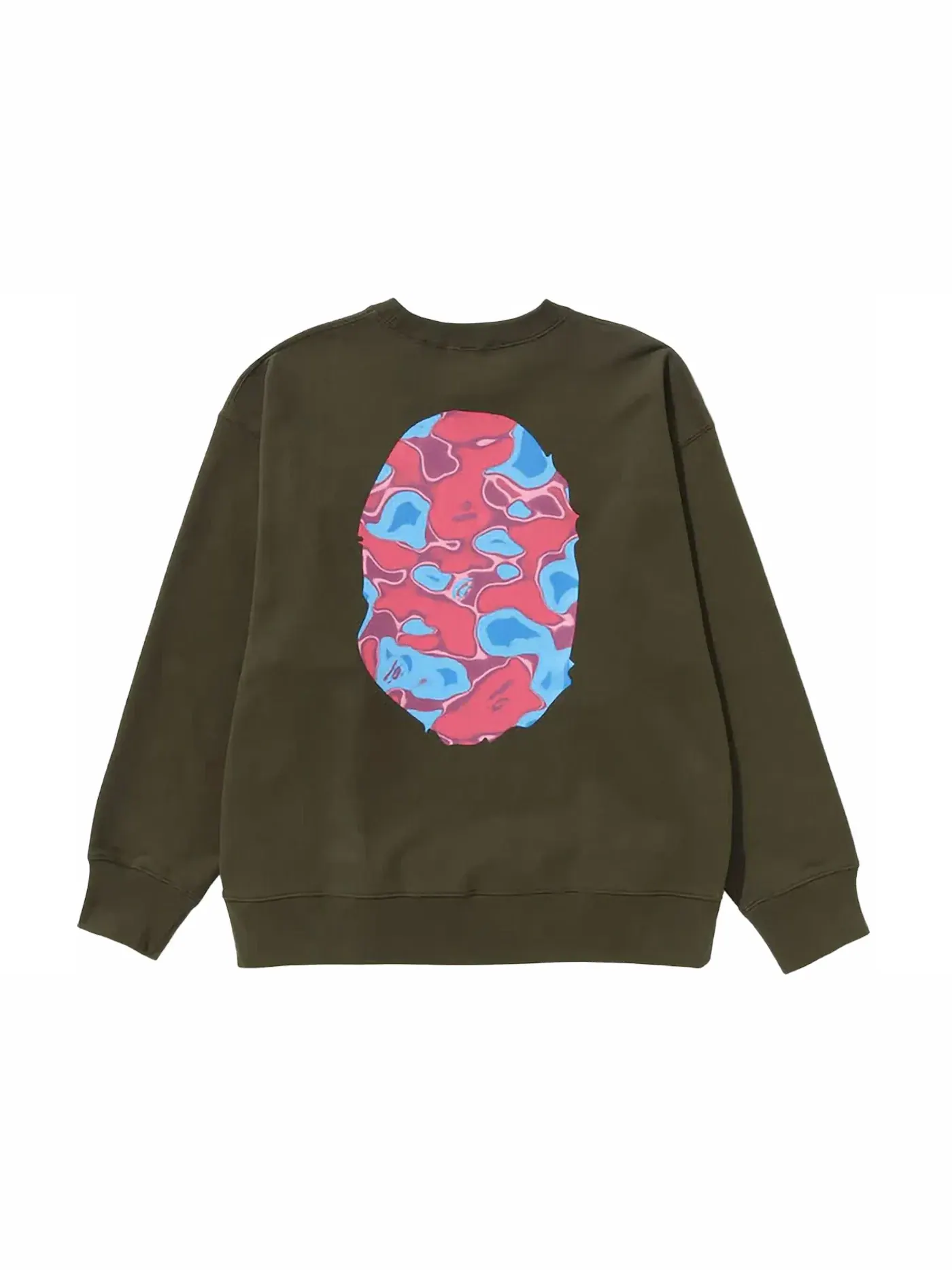 Мужской свитшот свободного кроя с принтом Liquid Camo Ape Head BAPE, Olivedrab — изображение 2 из 2