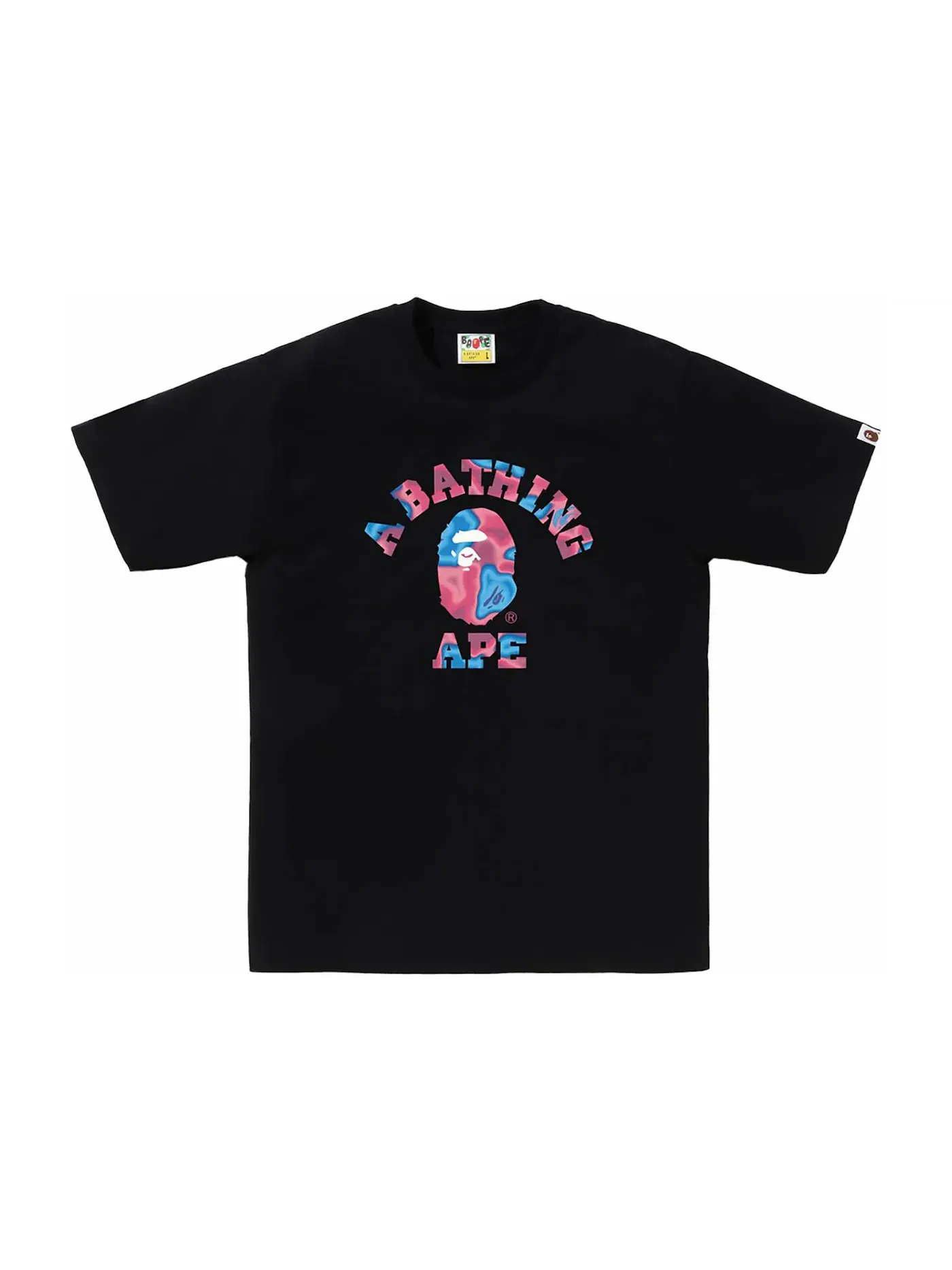 Мужская футболка с принтом BAPE Liquid Camo College Tee BAPE — изображение 1 из 1, черный/розовый