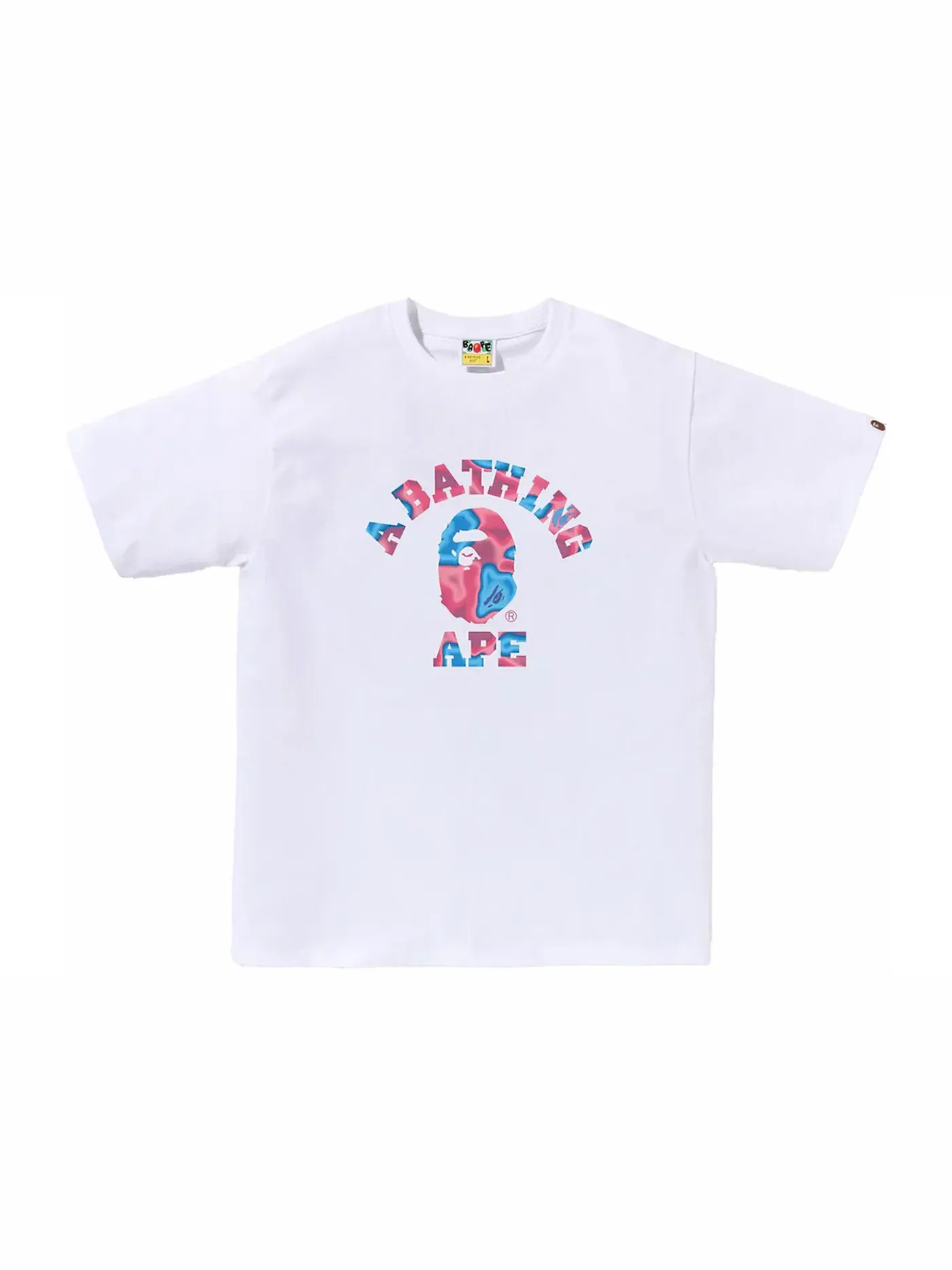 Мужская футболка с принтом BAPE Liquid Camo College Tee — изображение 1 из 1, белый/розовый