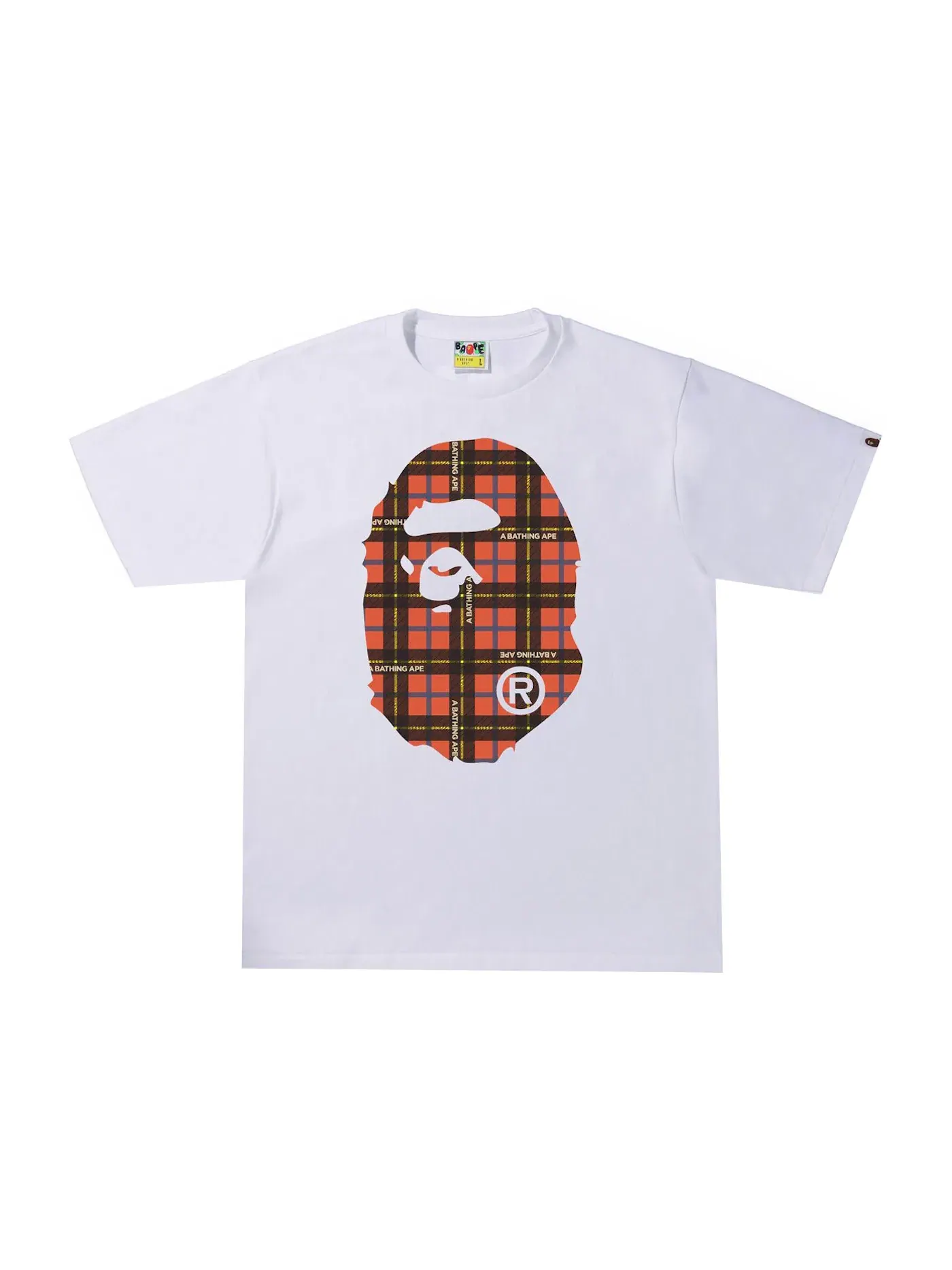 Мужская футболка с принтом BAPE Logo Check Big Ape Head Tee BAPE — изображение 1 из 2, белый/красный