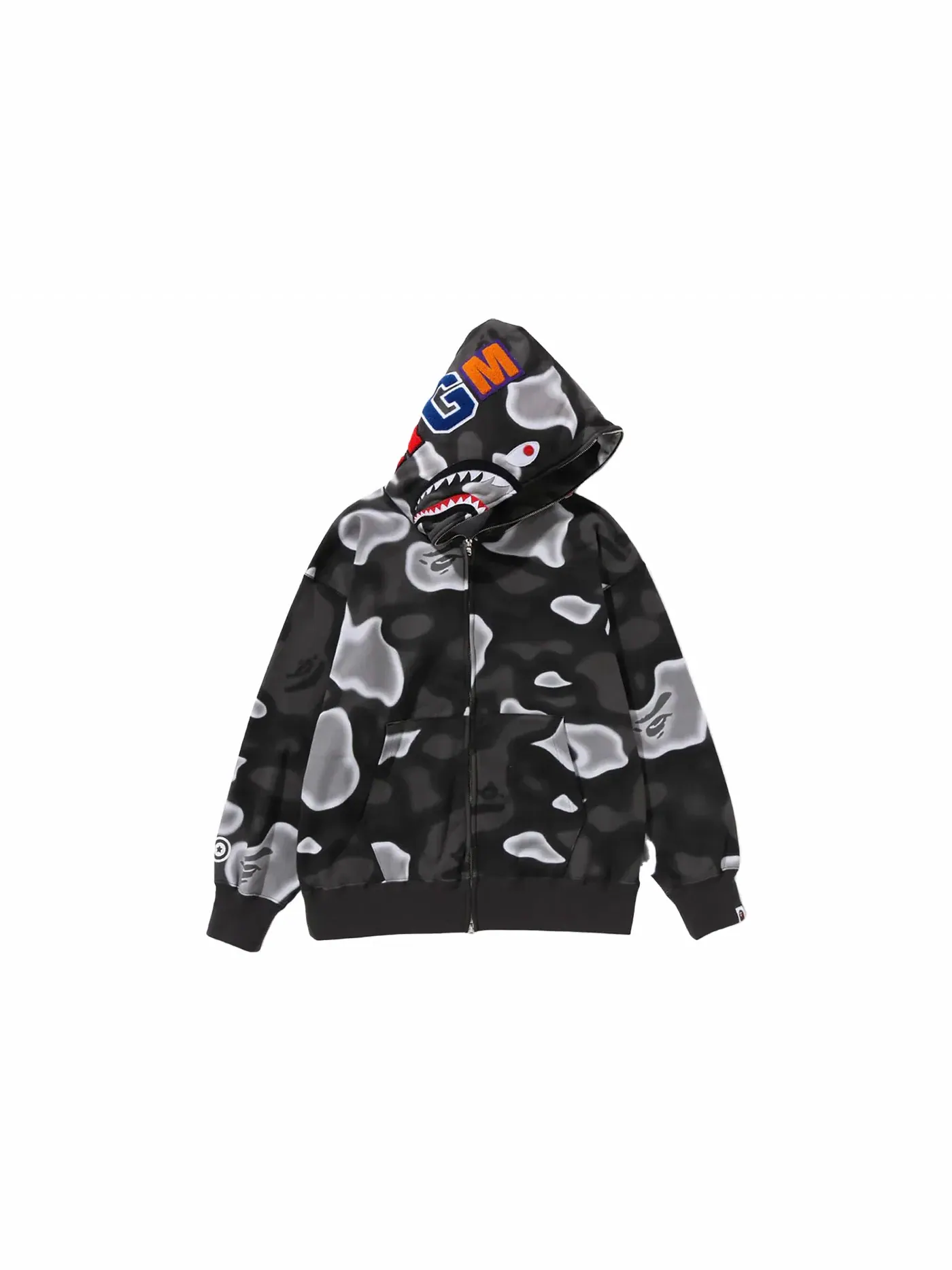 Мужская худи свободного кроя с принтом BAPE Liquid Camo Shark Relaxed Fit Full Zip Hoodie Black — изображение 1 из 2, черный