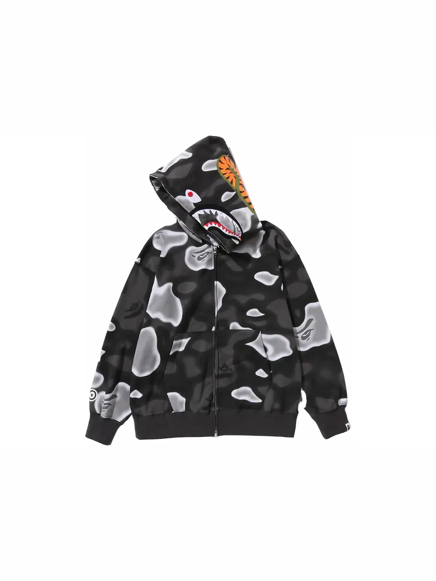 Мужская худи свободного кроя с принтом BAPE Liquid Camo Shark Relaxed Fit Full Zip Hoodie Black — изображение 2 из 2, черный