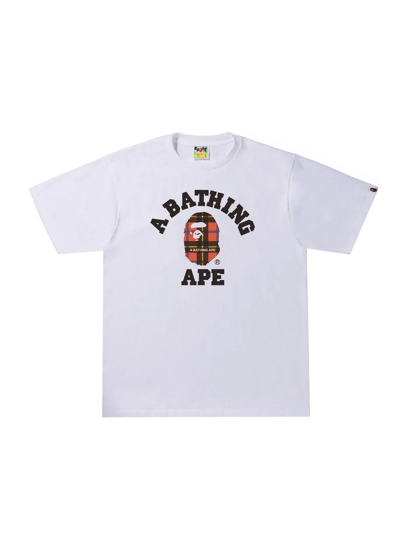 Мужская футболка с принтом BAPE Logo Check College Tee BAPE — изображение 1 из 1, белый/красный