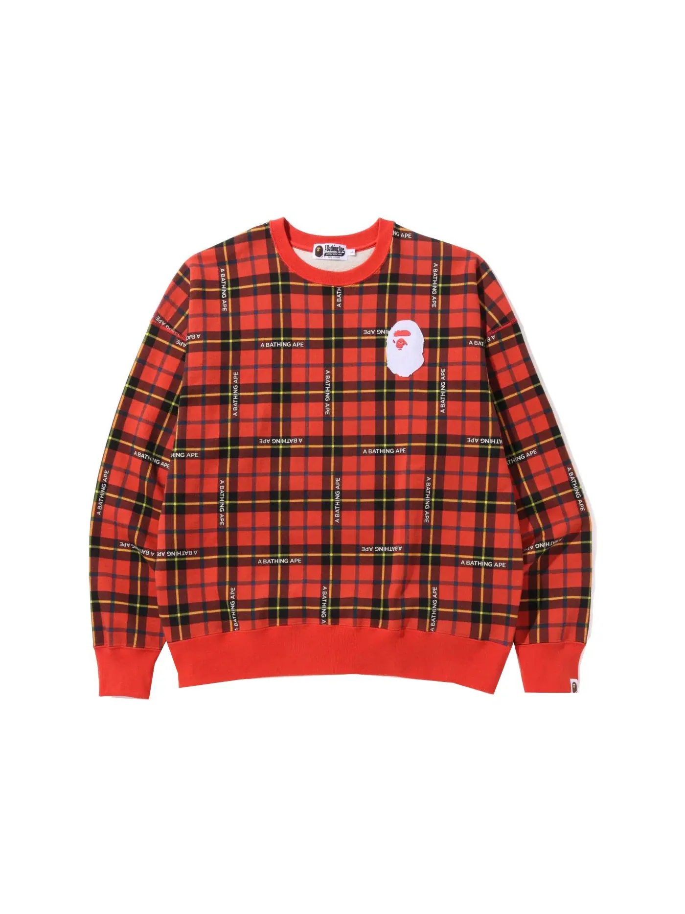 Мужской свитшот свободного кроя BAPE Logo Check Loose Fit Crewneck — изображение 1 из 2, красный