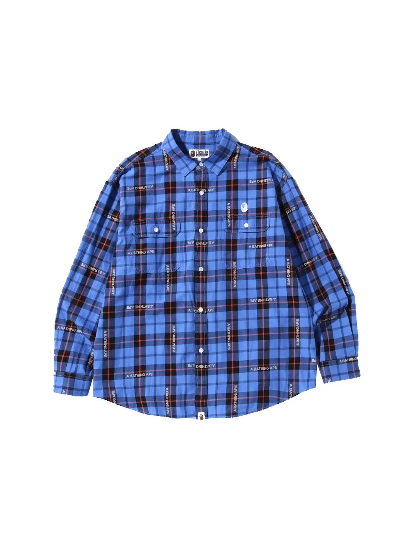 Мужская рубашка свободного кроя с принтом BAPE Logo Check BAPE — изображение 1 из 1, синий