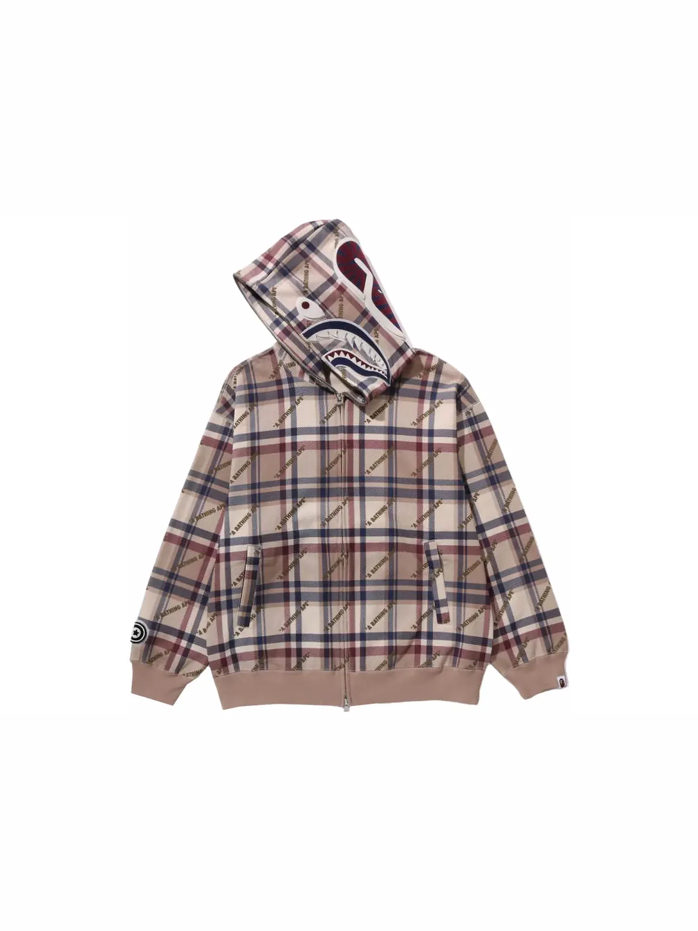 Мужская худи на молнии с принтом BAPE Logo Check Pattern — изображение 2 из 2, бежевый