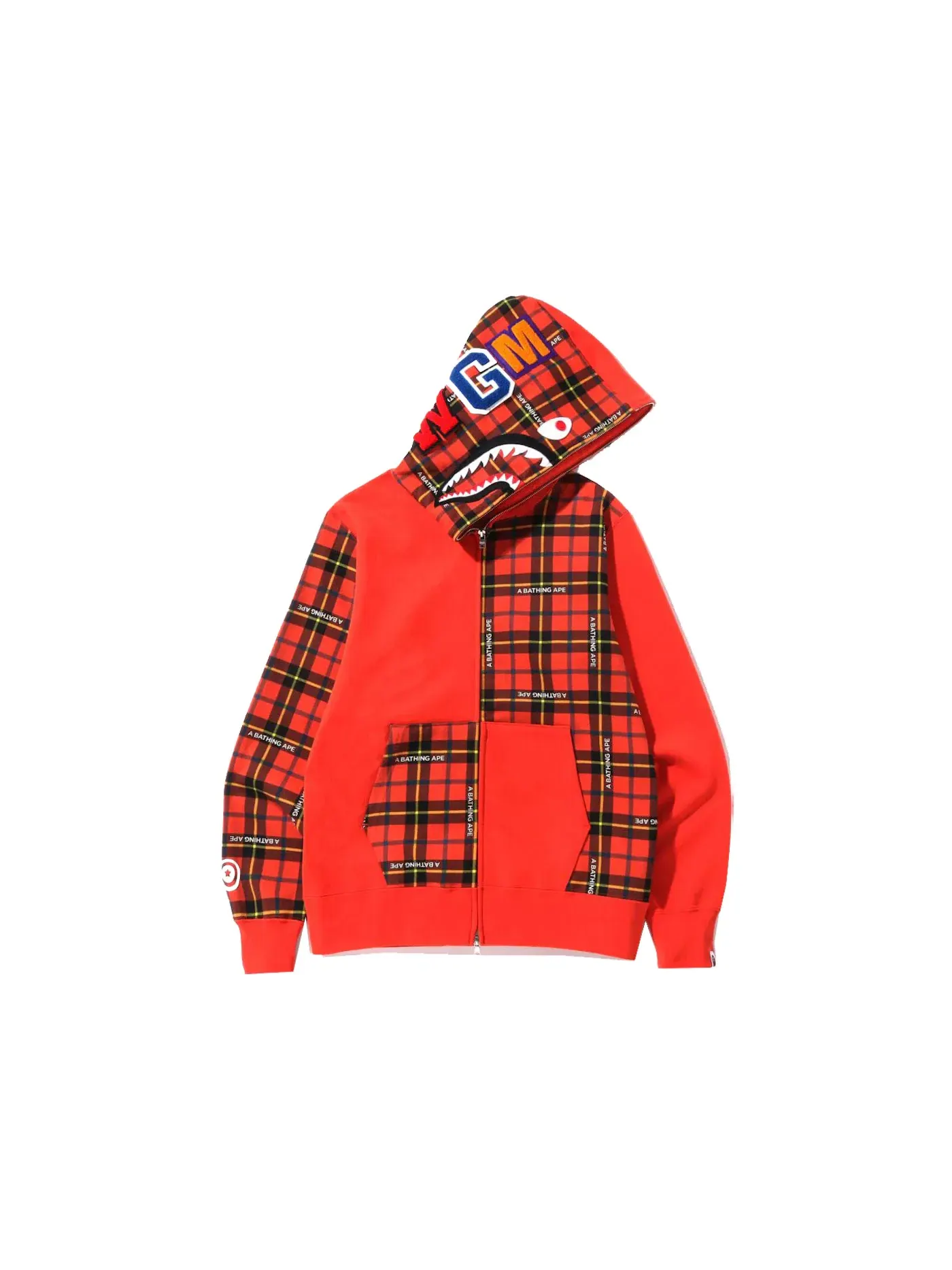 Мужская худи с принтом BAPE Logo Check Shark Full Zip Hoodie BAPE — изображение 1 из 3, красный