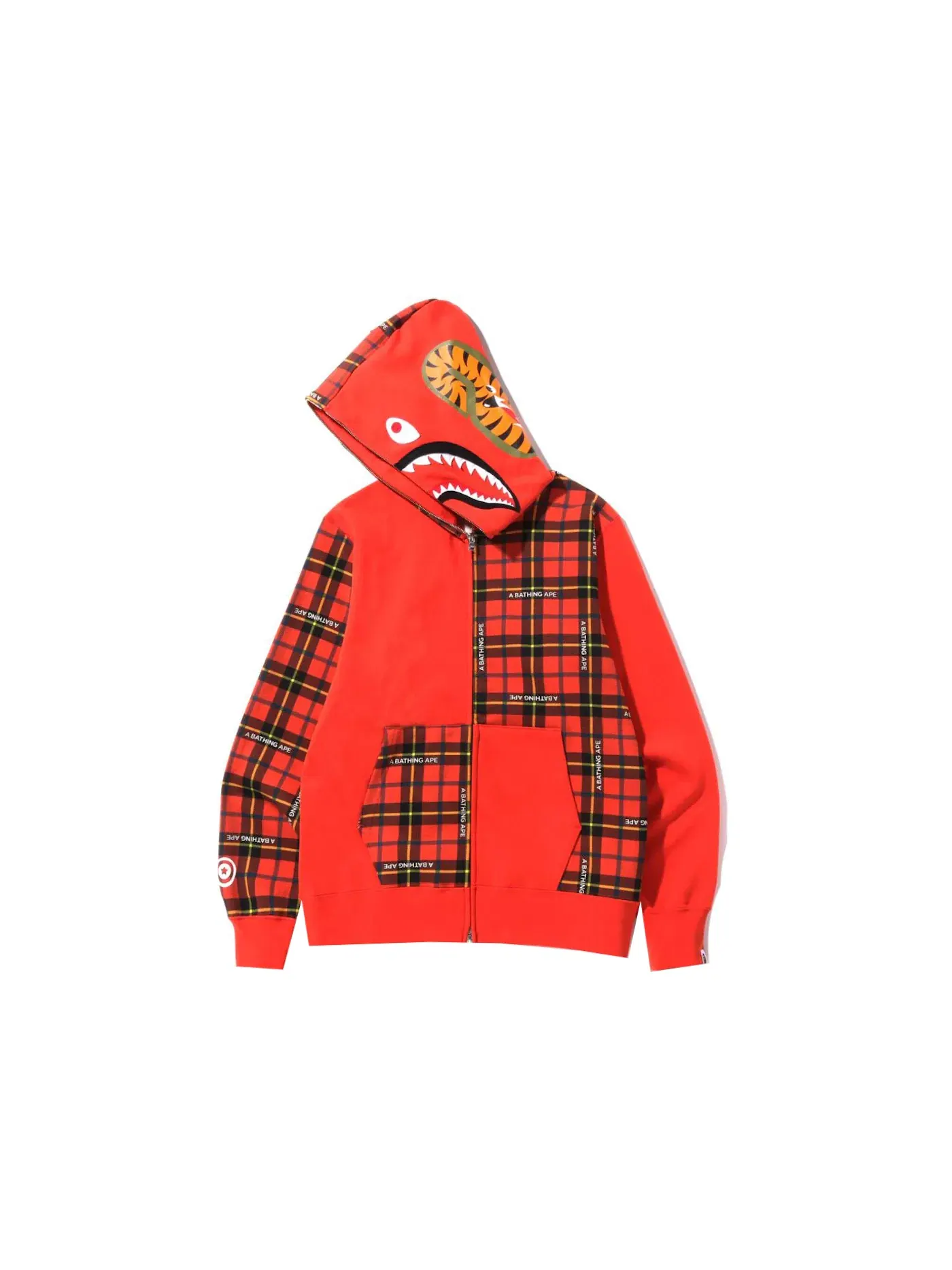 Мужская худи с принтом BAPE Logo Check Shark Full Zip Hoodie BAPE — изображение 2 из 3, красный