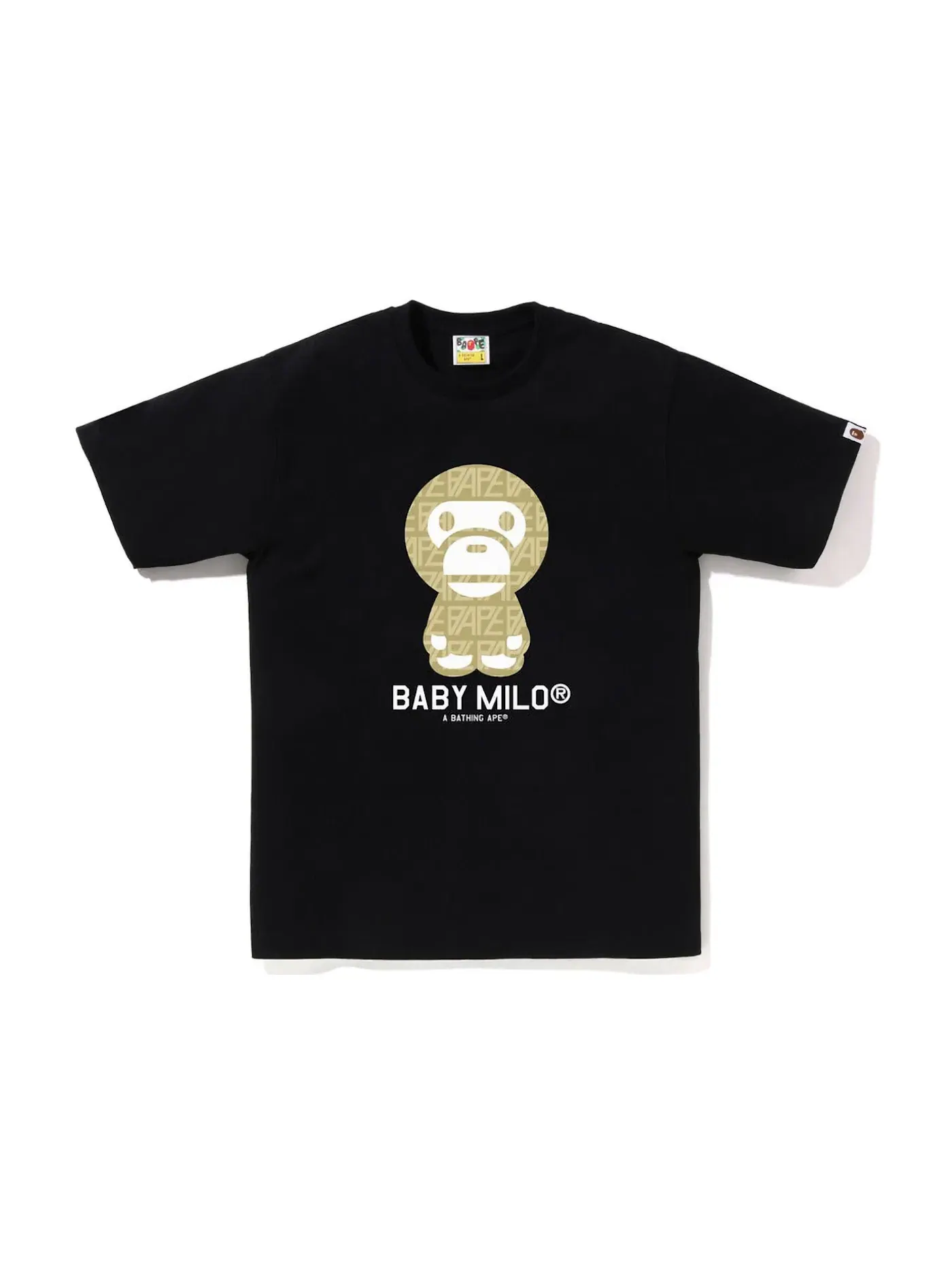 Мужская футболка с принтом BAPE Logo Monogram Baby Milo Tee BAPE — изображение 1 из 1, черный бежевый