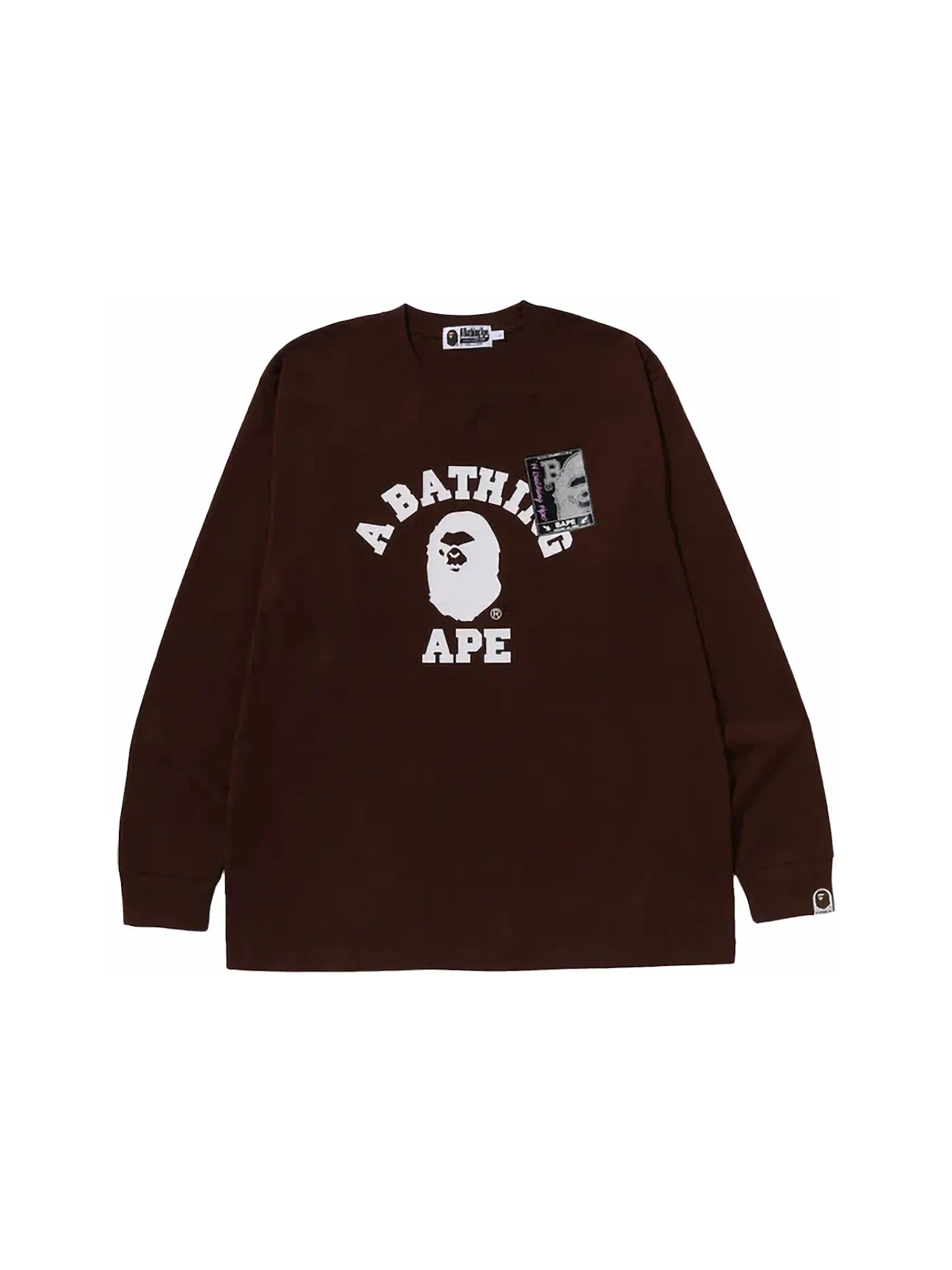 Мужская футболка с длинным рукавом Mad Face College BAPE — изображение 1 из 2, коричневый