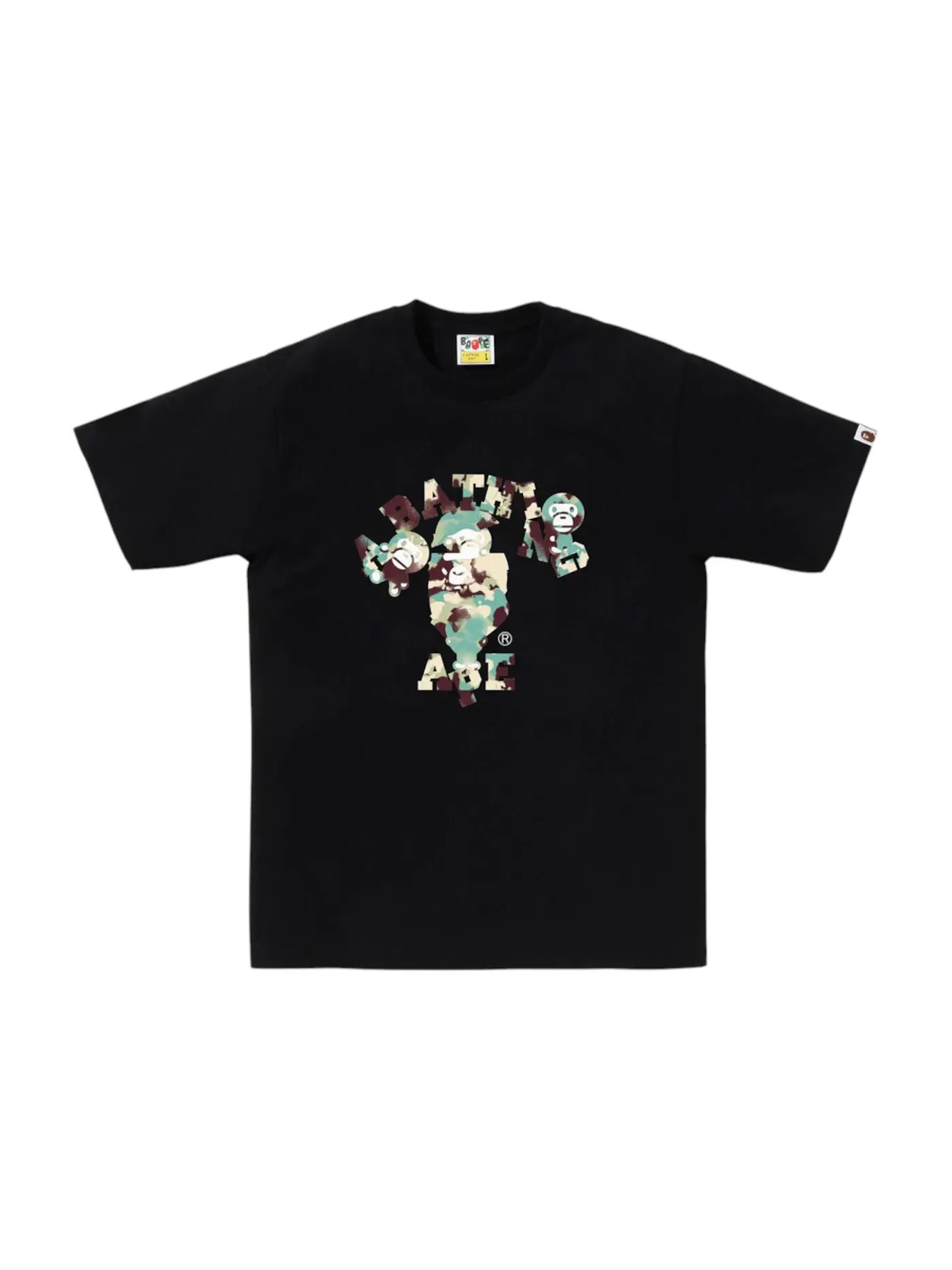 Мужская футболка с принтом BAPE Map Camo College Milo Tee BAPE — изображение 1 из 1, черный/мульти