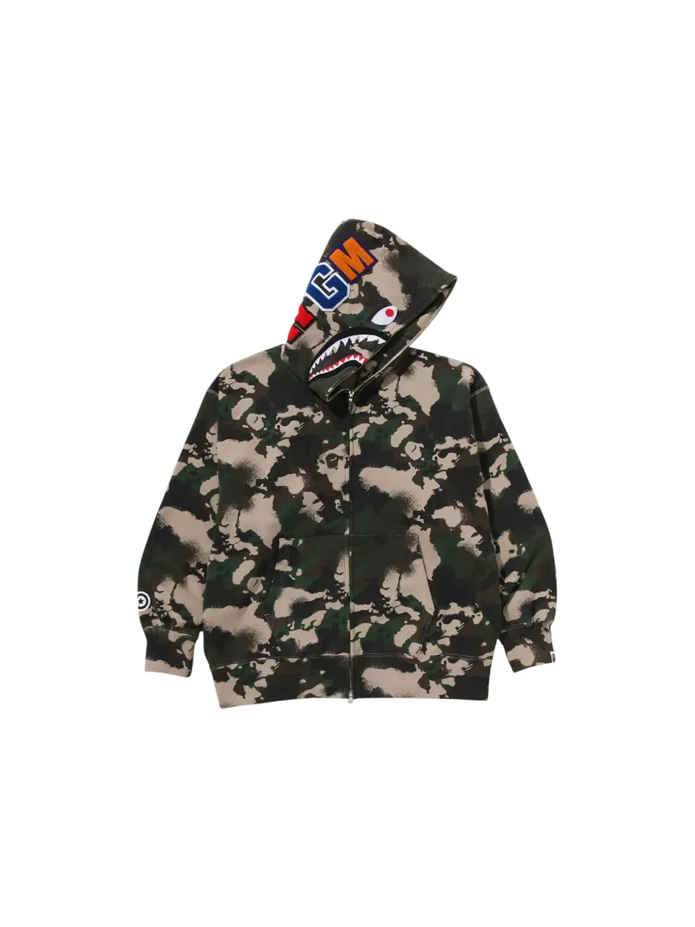 Мужская худи с принтом Shark Full Zip Map Camo BAPE — изображение 1 из 2, зеленый
