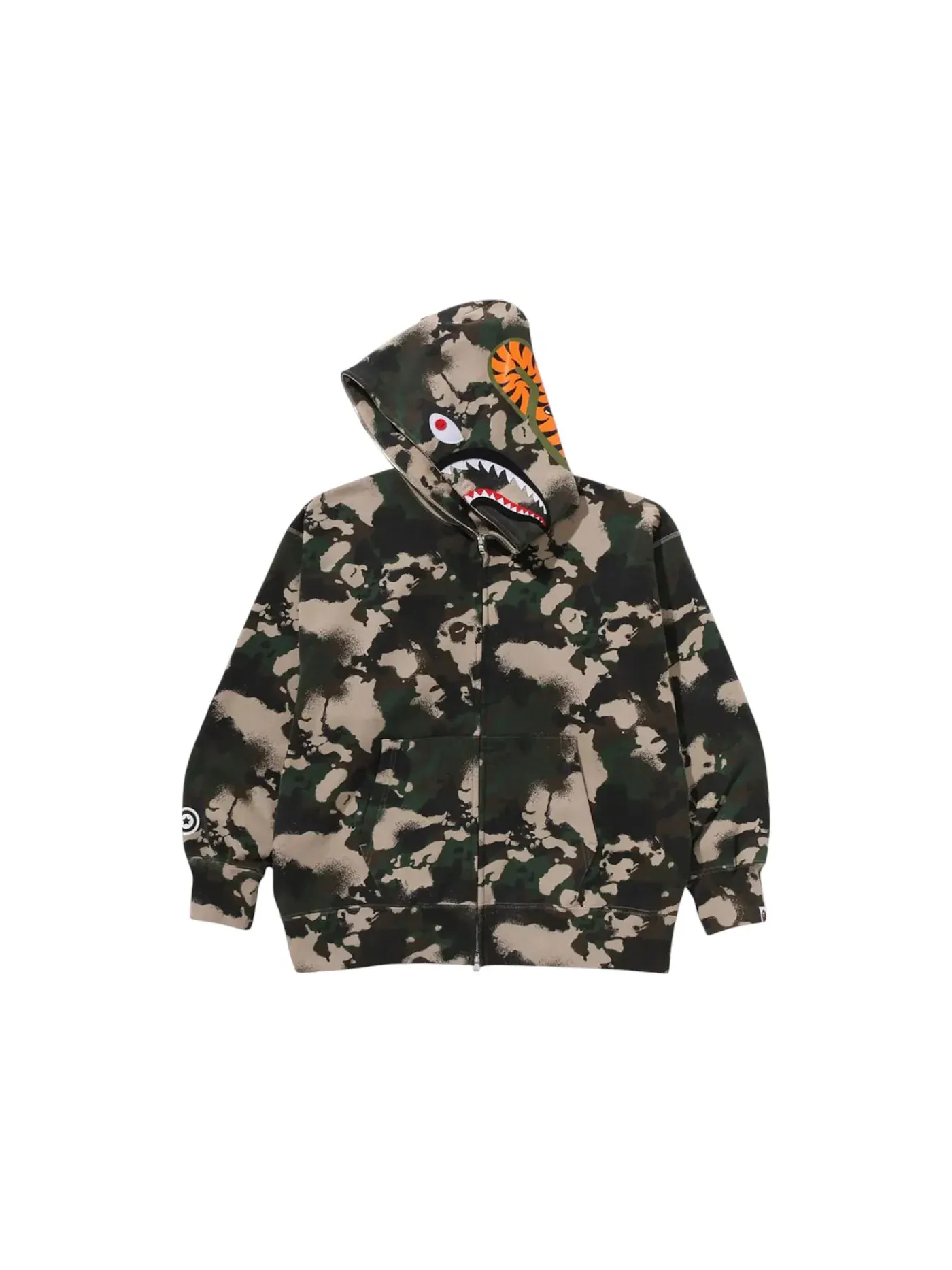 Мужская худи с принтом Shark Full Zip Map Camo BAPE — изображение 2 из 2, зеленый
