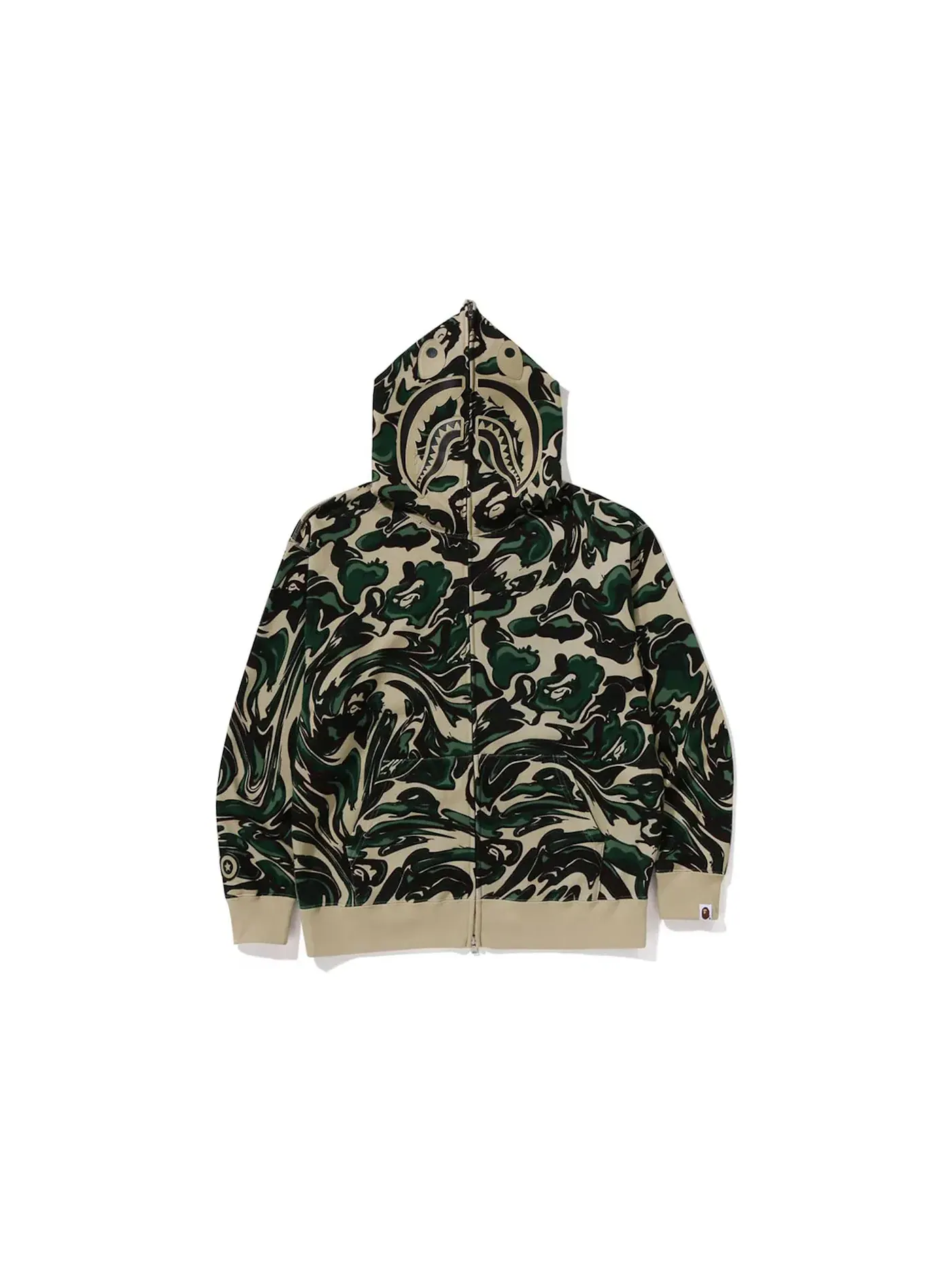Мужской худи свободного кроя с камуфляжным принтом Marbling Camo Shark BAPE — изображение 1 из 3, зеленый