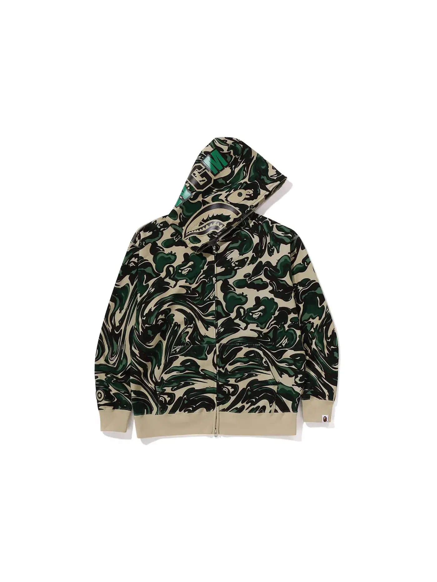 Мужской худи свободного кроя с камуфляжным принтом Marbling Camo Shark BAPE — изображение 2 из 3, зеленый