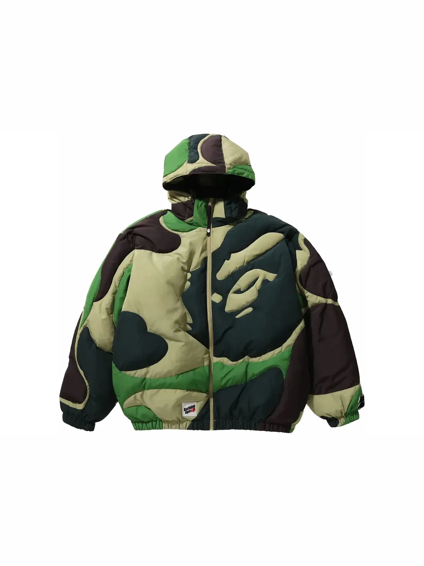 Мужская куртка-пуховик с капюшоном Mega ABC Camo BAPE — изображение 1 из 3, зеленый