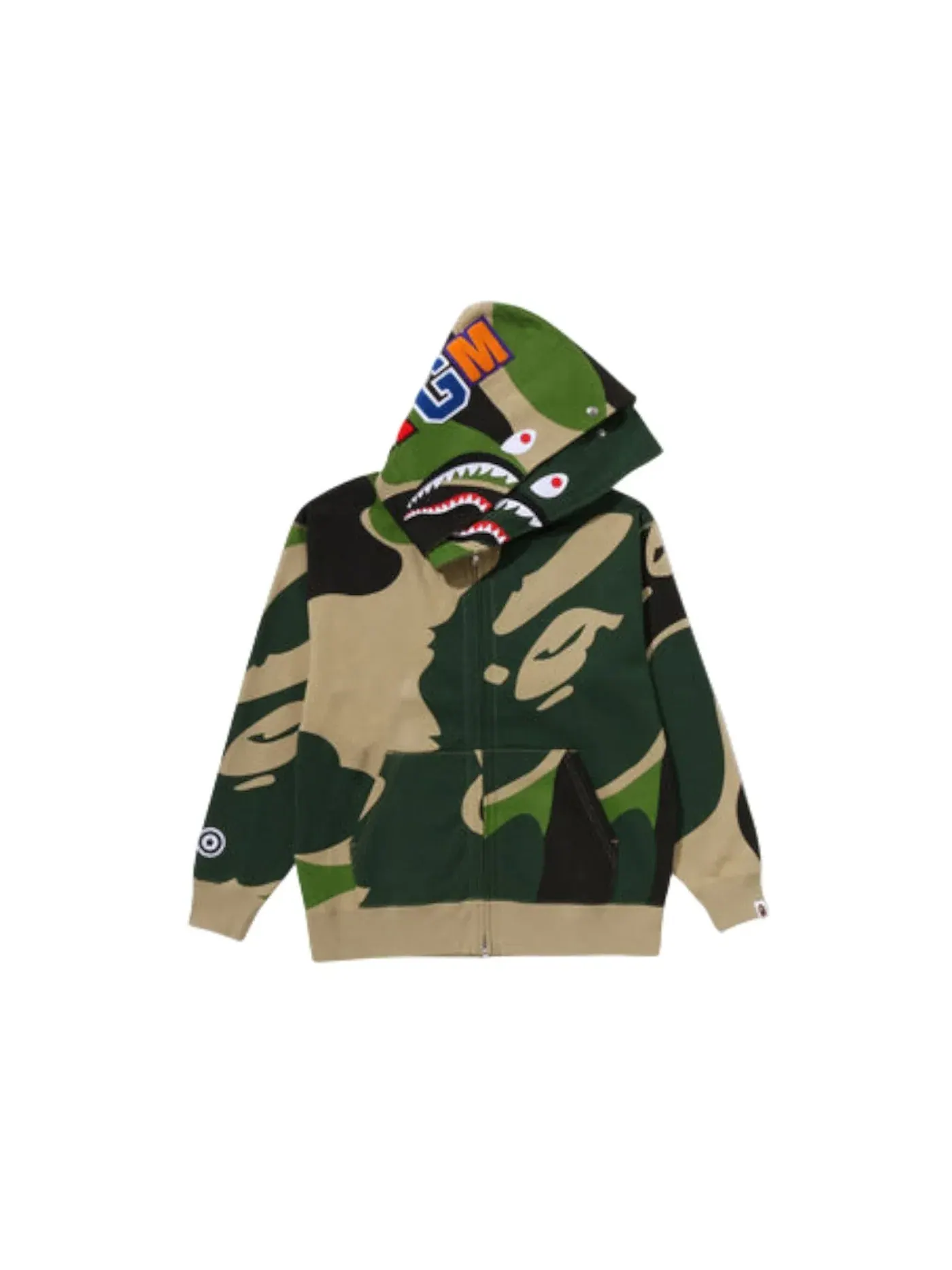 Мужской худи свободного кроя с принтом Mega ABC Camo Double Shark BAPE — изображение 1 из 1, зеленый