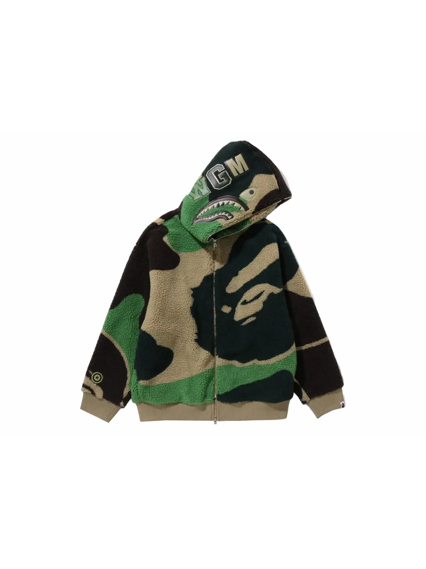 Мужская худи-куртка с принтом BAPE Mega ABC Camo Shark Boa Hoodie Jacket — изображение 1 из 2, зеленый