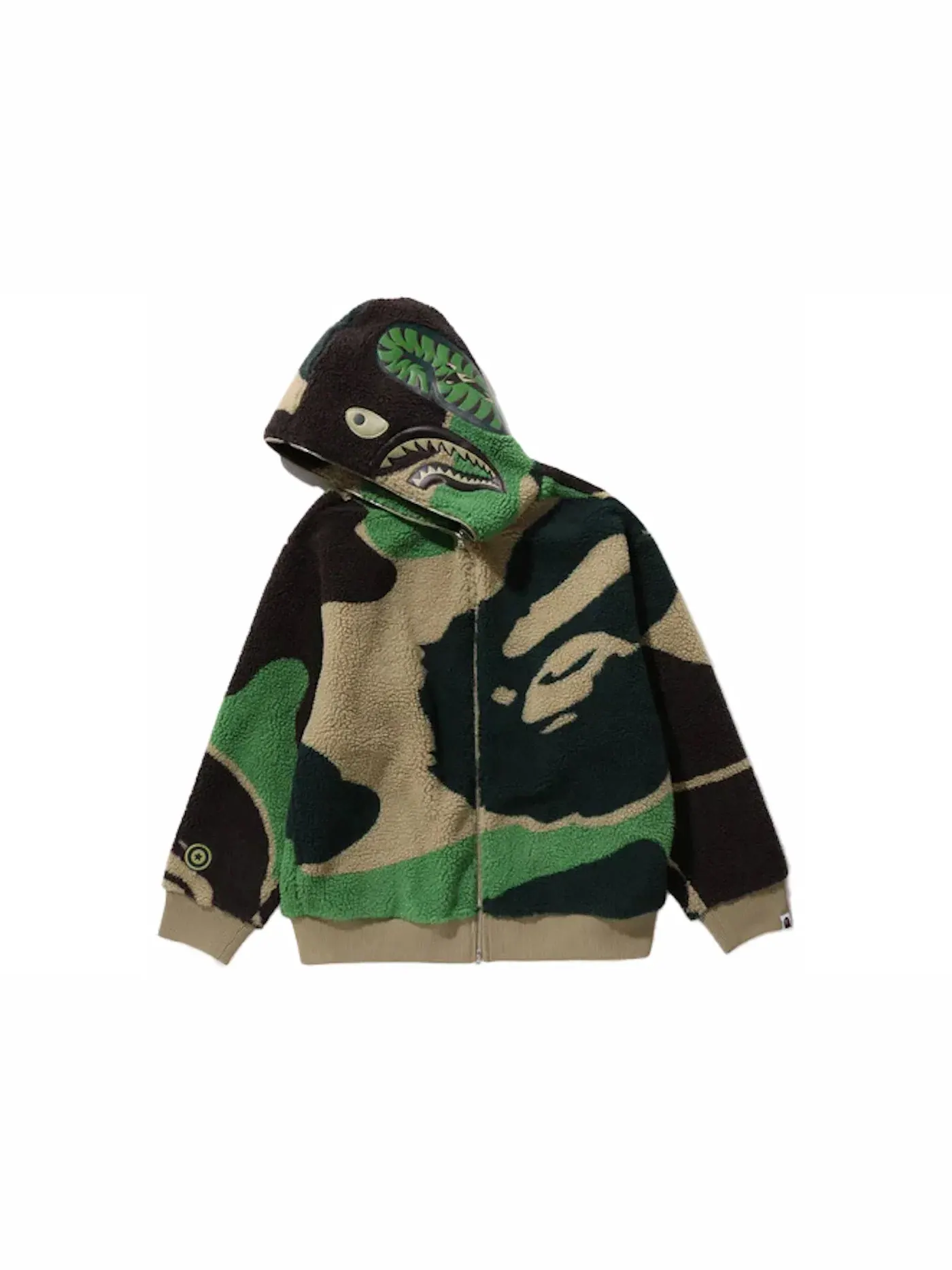Мужская худи-куртка с принтом BAPE Mega ABC Camo Shark Boa Hoodie Jacket — изображение 2 из 2, зеленый