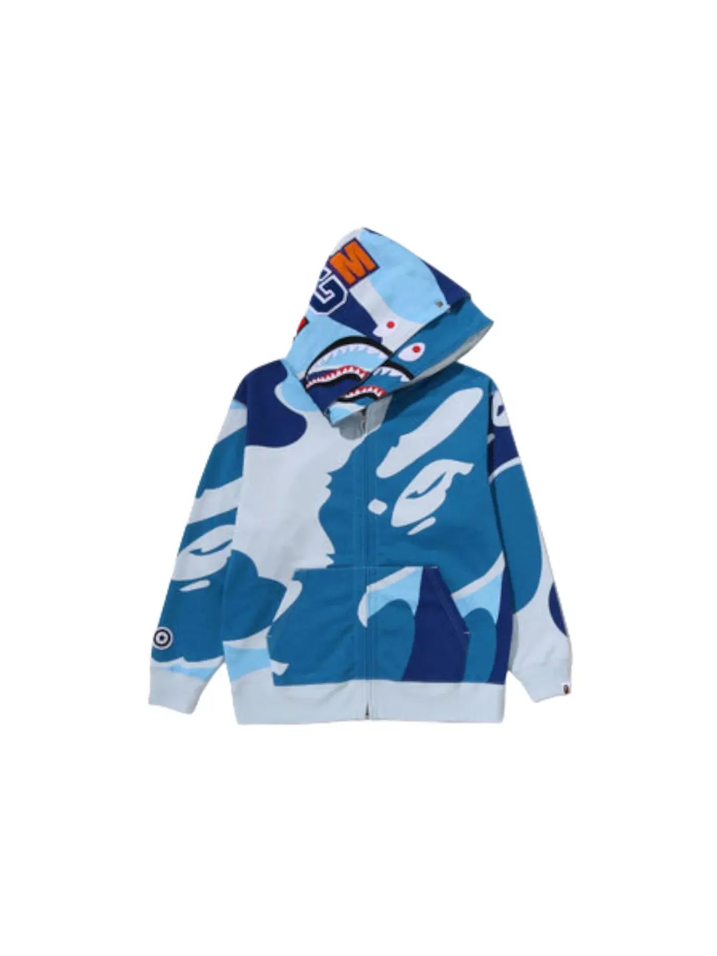 Мужская худи свободного кроя с принтом Mega ABC Camo Double Shark BAPE — изображение 1 из 1, синий