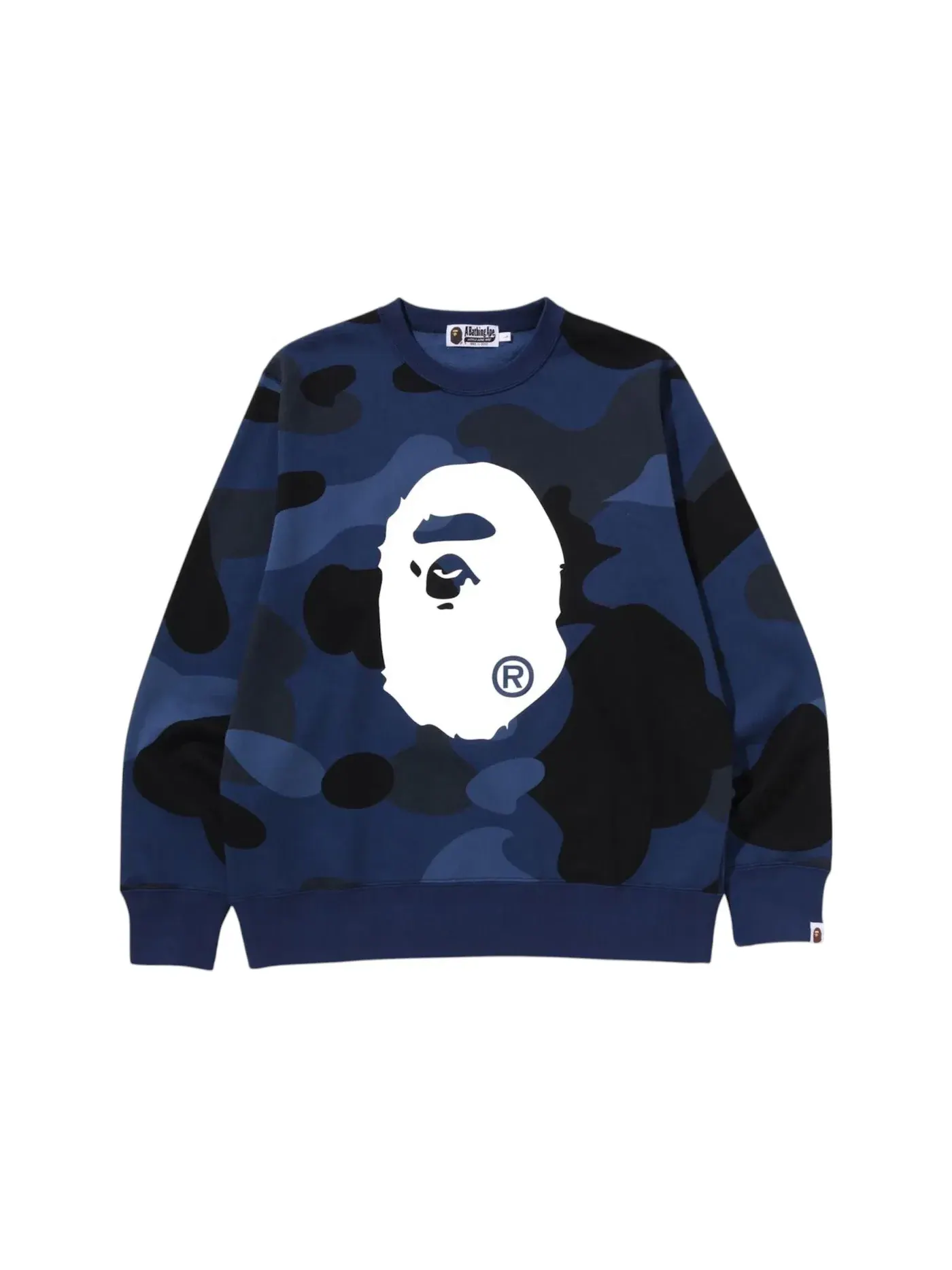 Мужской свитшот с принтом BAPE Mega Color Camo Big Ape Head Crewneck Sweatshirt BAPE — изображение 1 из 1, темно-синий
