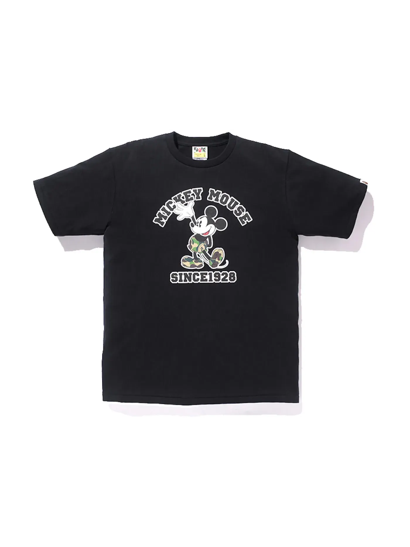 Мужская футболка с принтом BAPE X Disney Mickey Mouse College Logo Exclusive BAPE — изображение 1 из 1, черный
