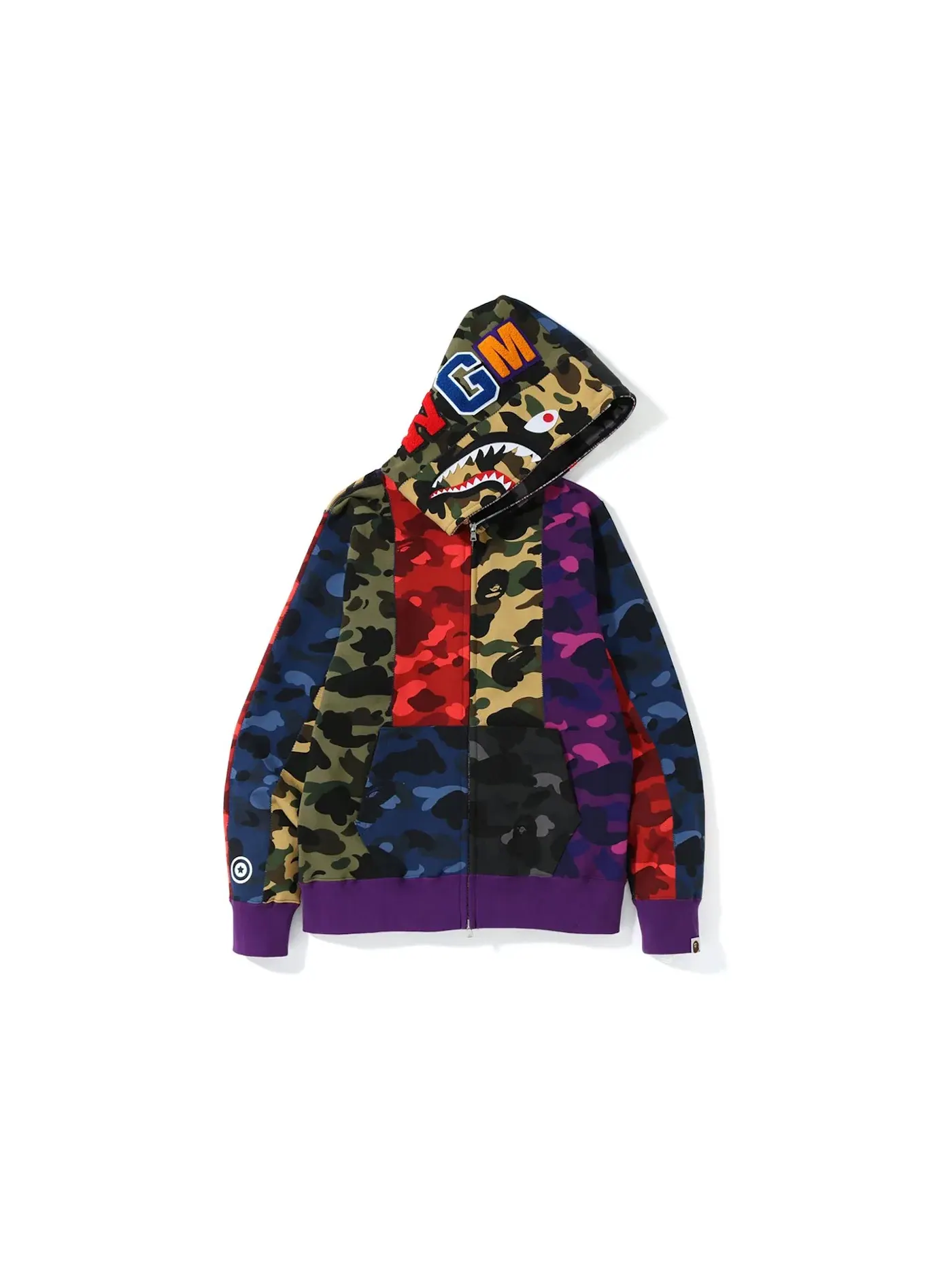 Мужская худи с полной застежкой-молнией с принтом Crazy Shark BAPE — изображение 1 из 3, мульти