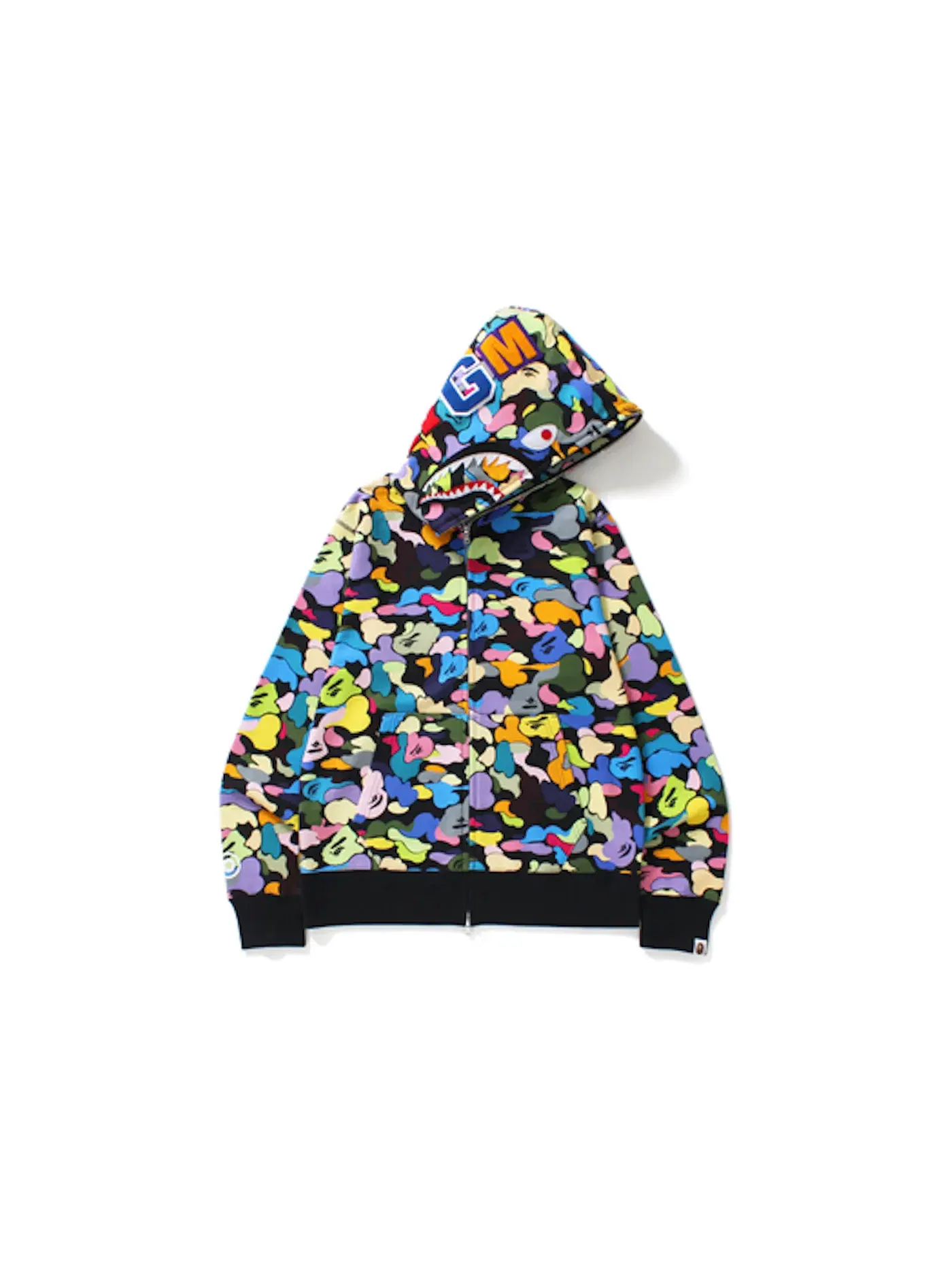 Мужская худи с принтом BAPE Multi Camo Shark Full Zip Hoodie — изображение 1 из 2, черный
