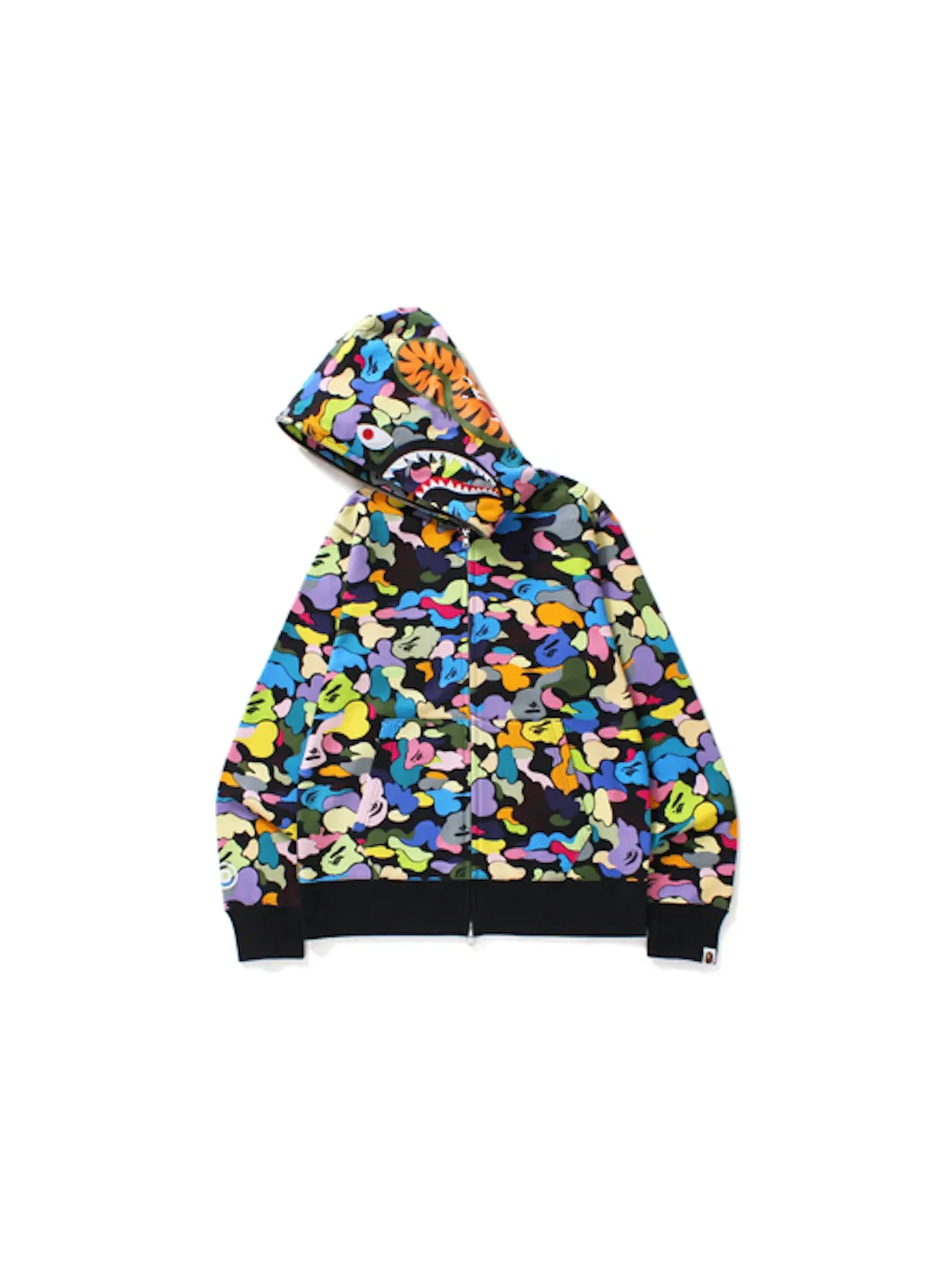 Мужская худи с принтом BAPE Multi Camo Shark Full Zip Hoodie — изображение 2 из 2, черный
